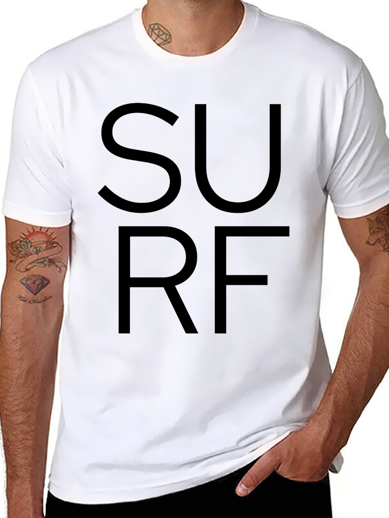 Black SURF Graphic Tee Shirt - Casual Style