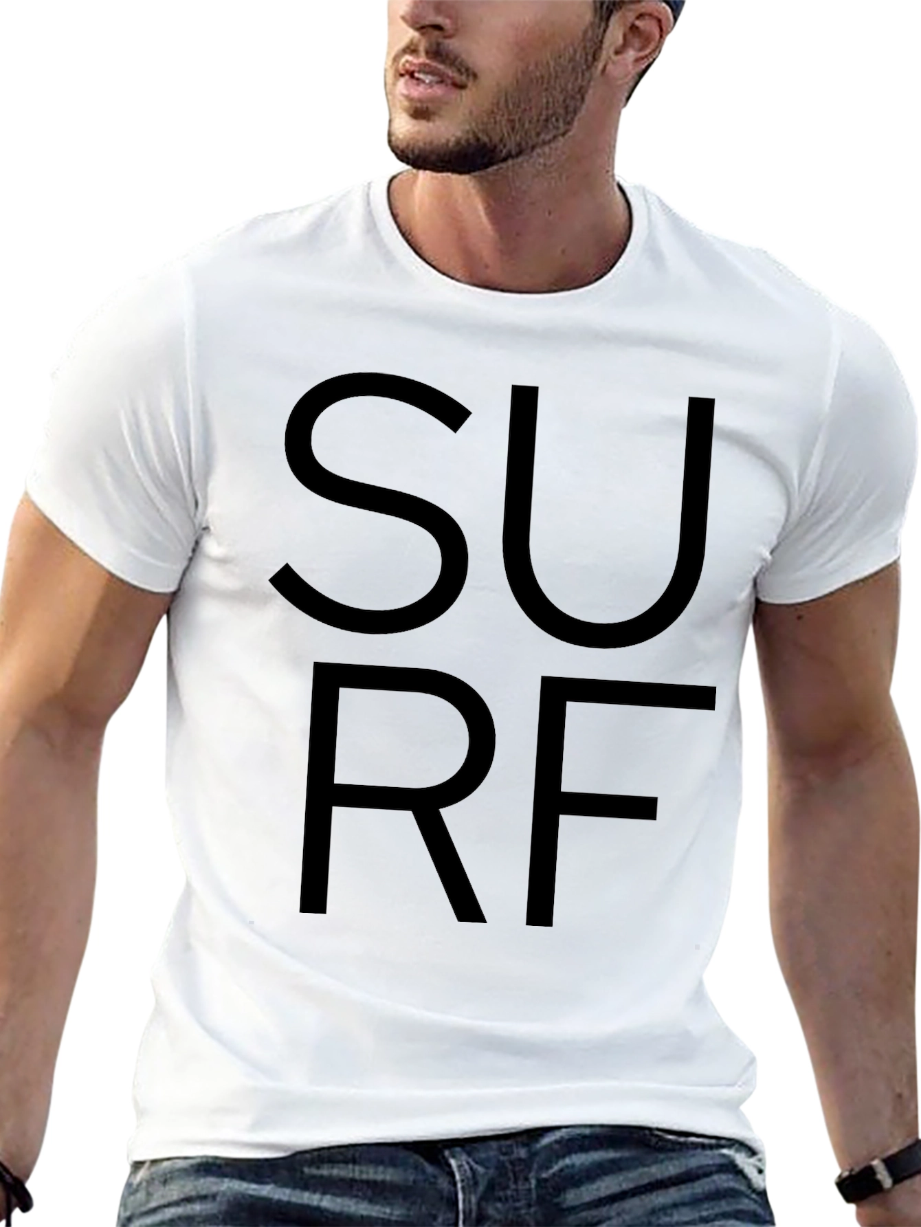 Black SURF Graphic Tee Shirt - Casual Style