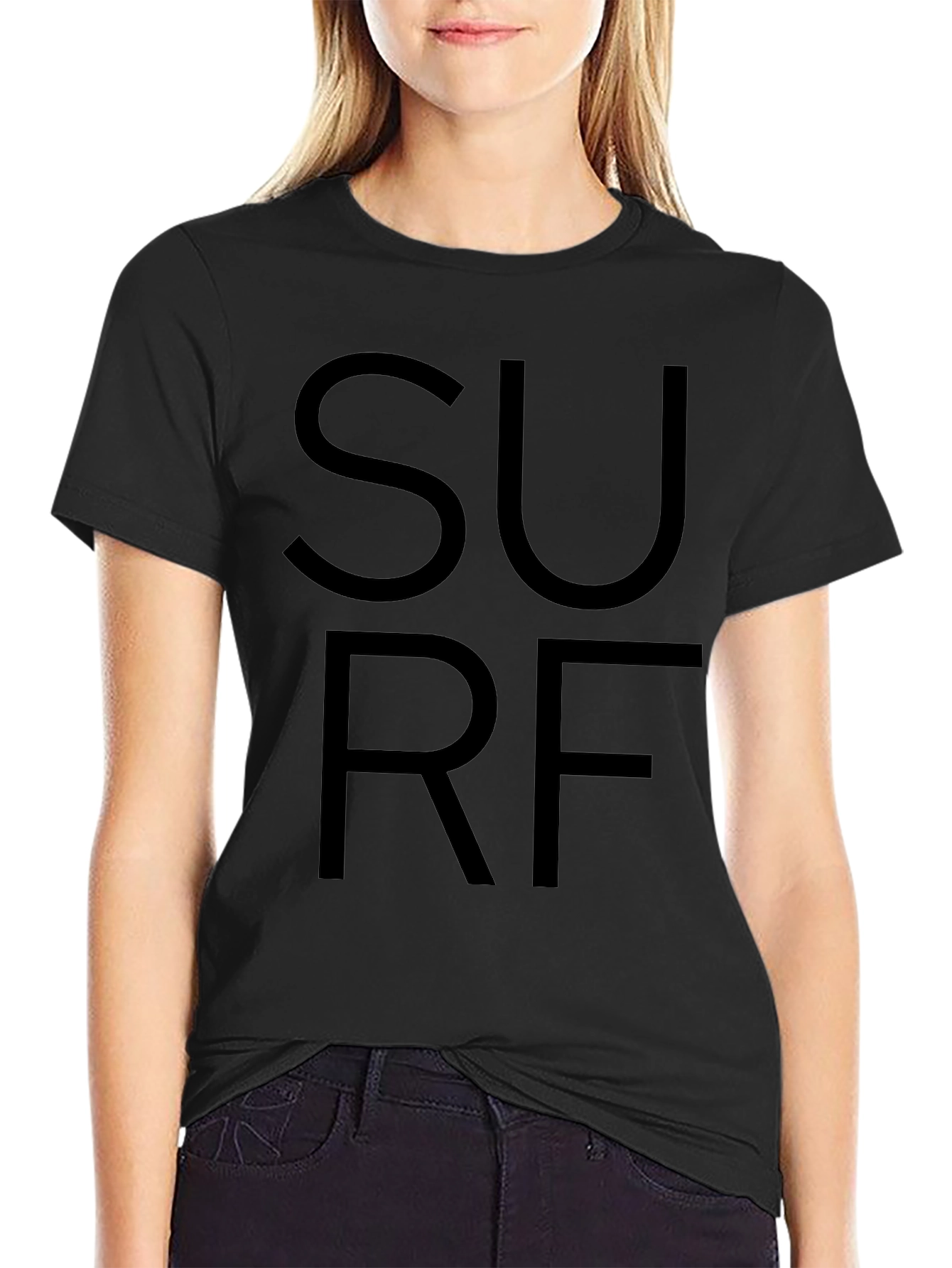 Black SURF Graphic Tee Shirt - Casual Style
