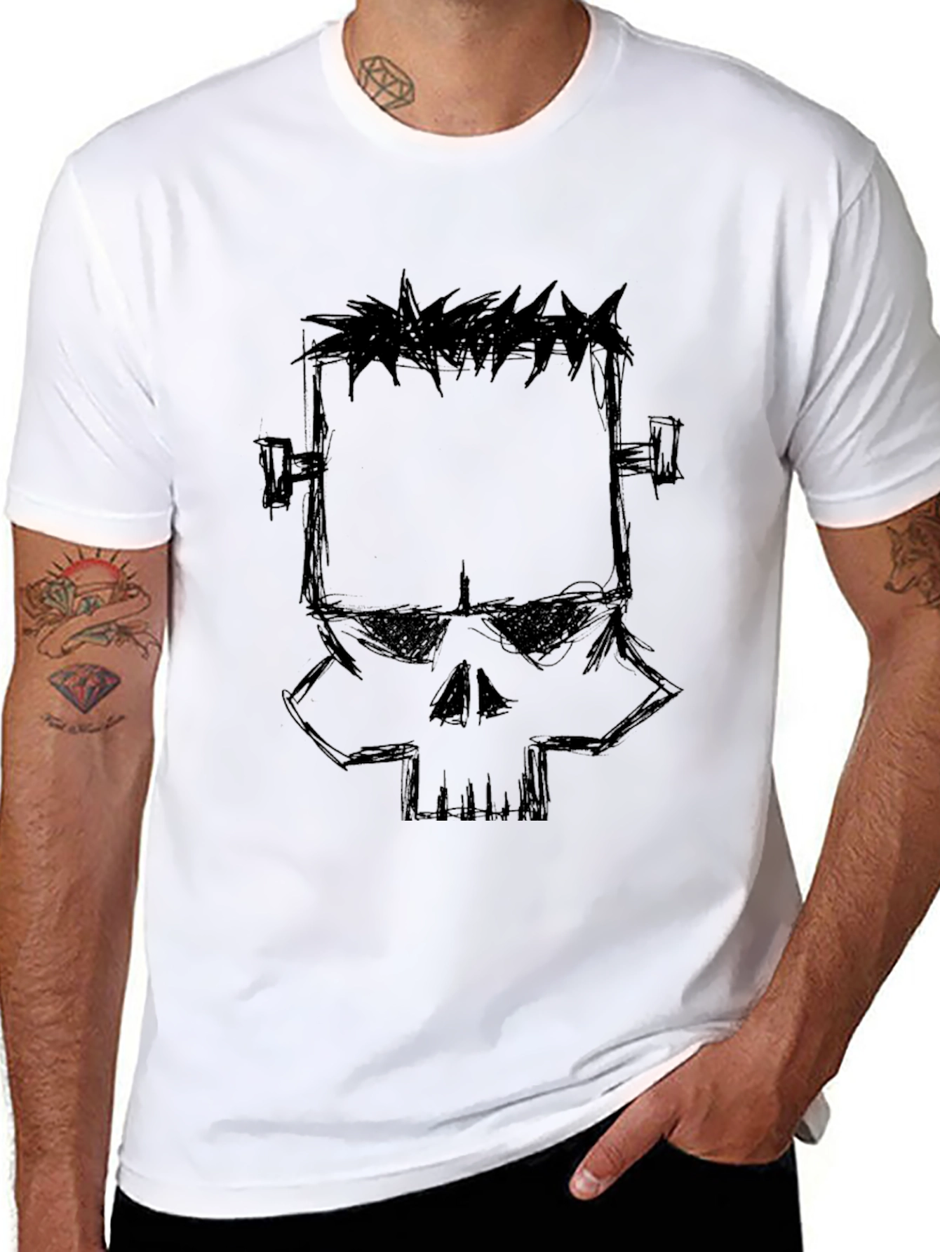 Frankenstein Skull Graphic Black T-Shirt