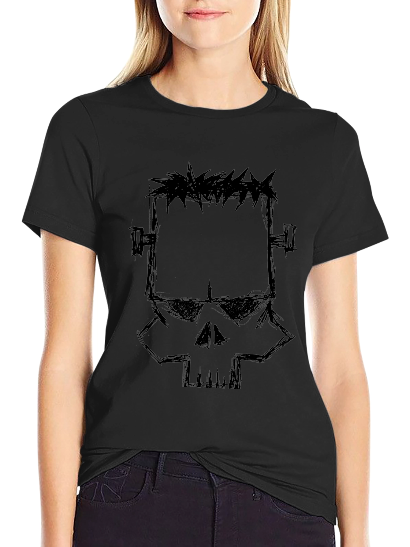 Frankenstein Skull Graphic Black T-Shirt
