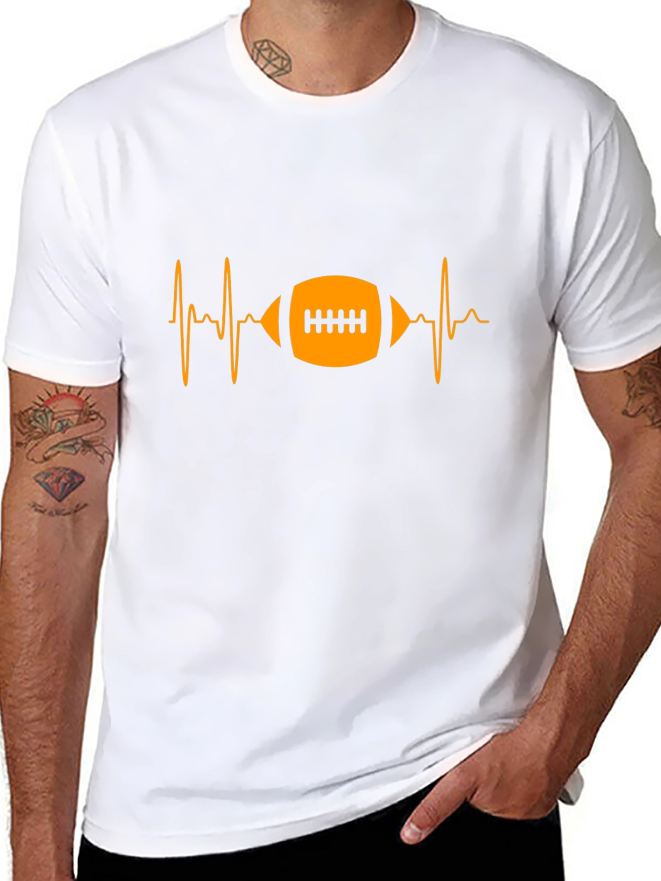 Football Heartbeat Graphic Tee - Black Cotton T-Shirt