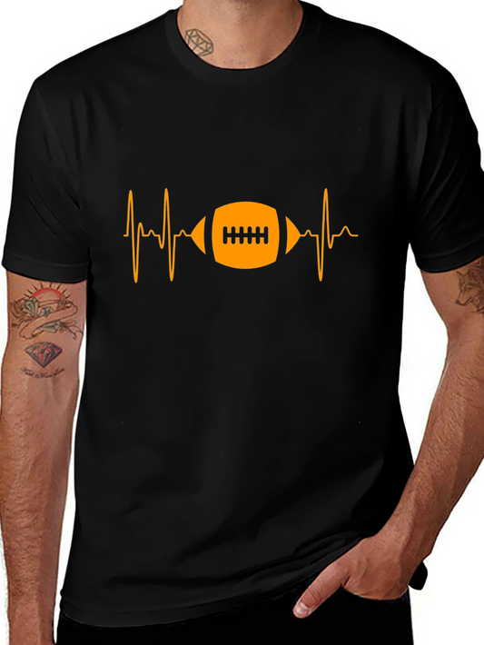 Football Heartbeat Graphic Tee - Black Cotton T-Shirt