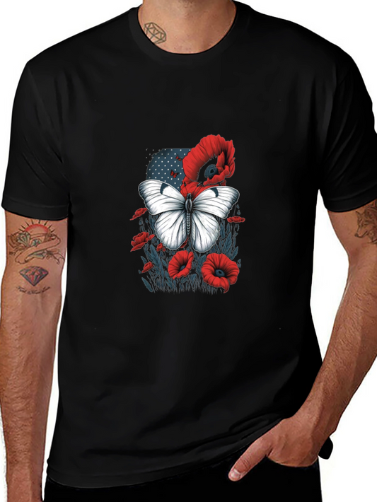 Butterfly & Poppy Graphic Tee - Classic Black T-Shirt