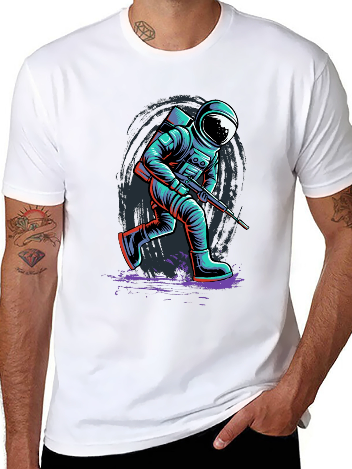 Astronaut Graphic Print T-Shirt - Sci-Fi Style