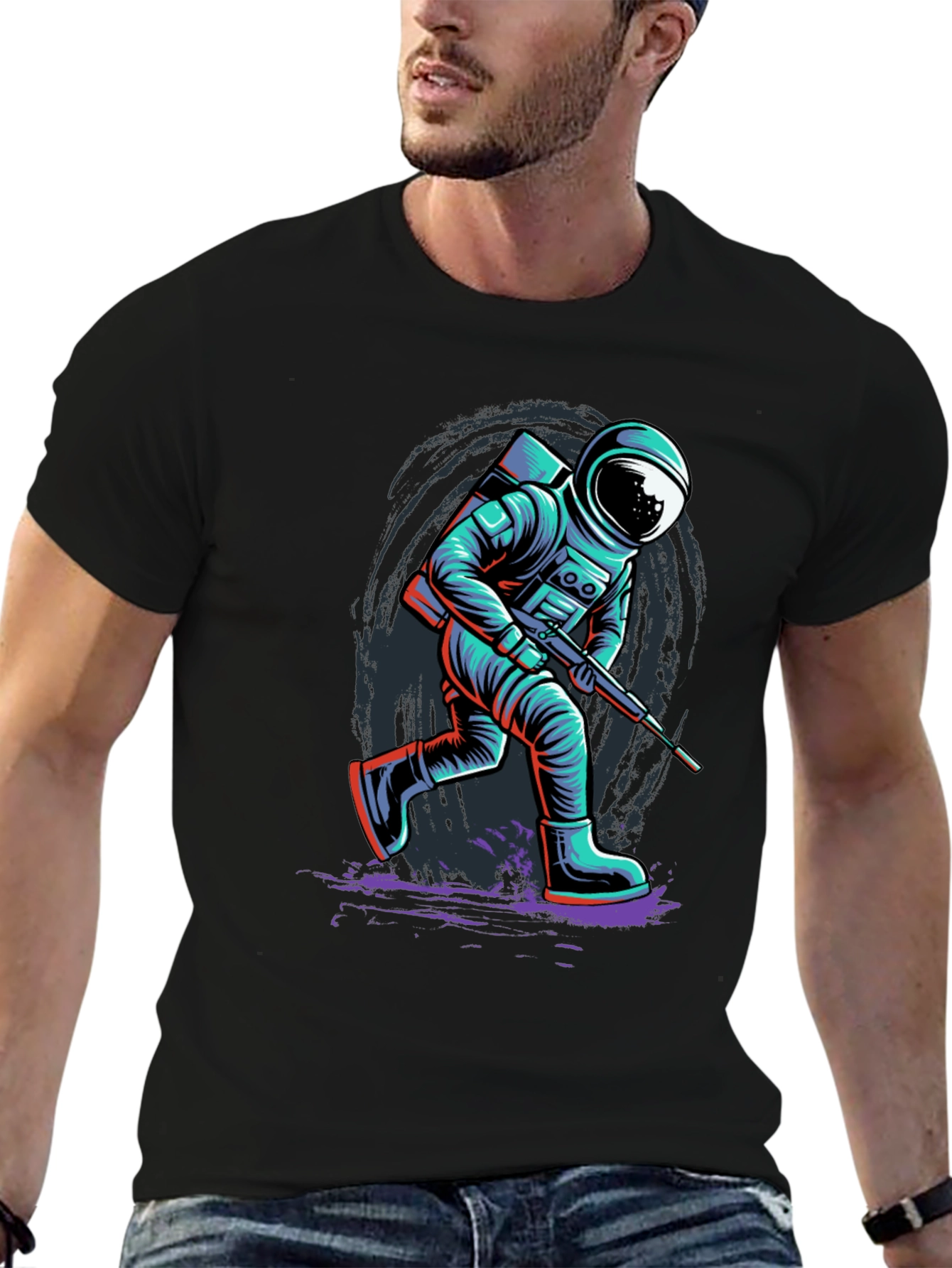 Astronaut Graphic Print T-Shirt - Sci-Fi Style