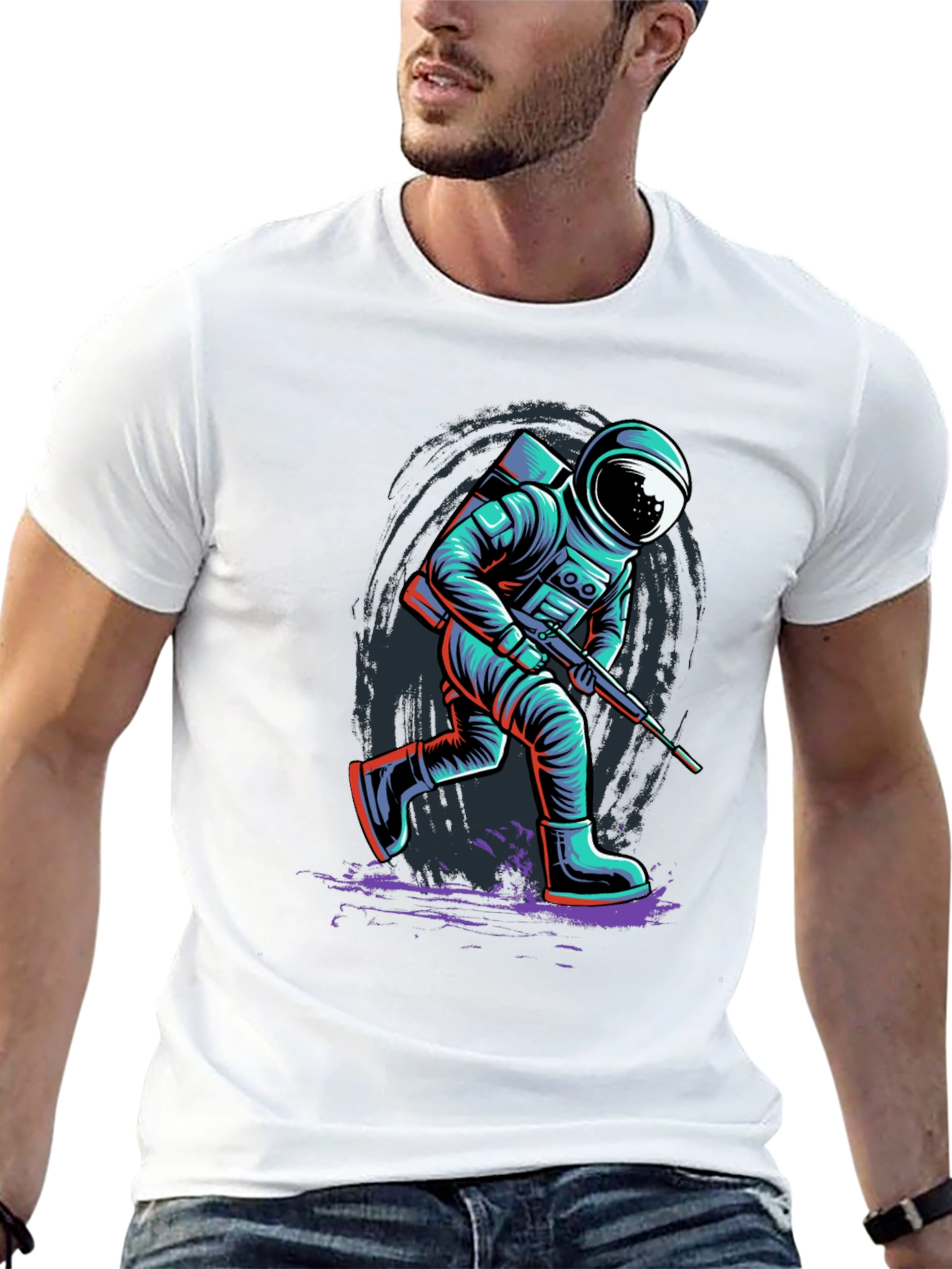 Astronaut Graphic Print T-Shirt - Sci-Fi Style