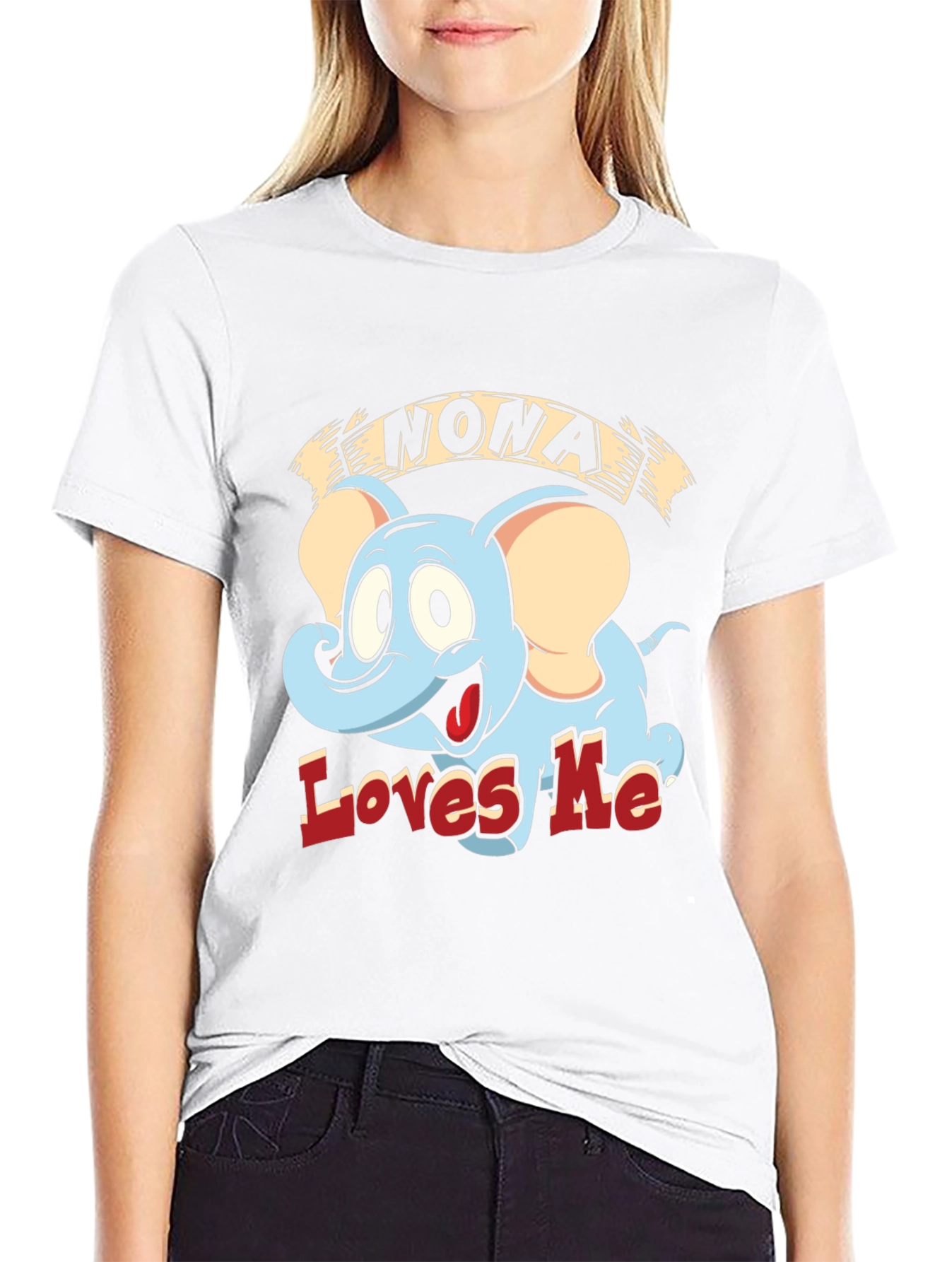 Nona Loves Me Elephant Cartoon Black T-Shirt