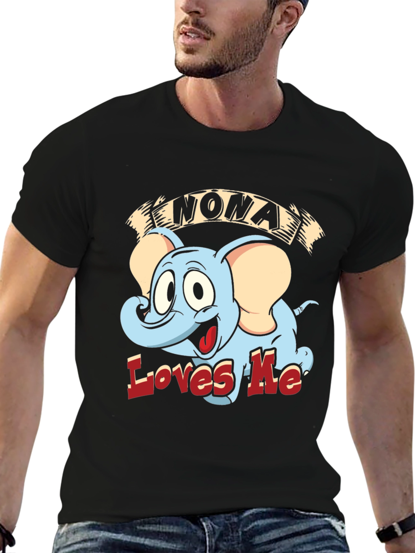 Nona Loves Me Elephant Cartoon Black T-Shirt