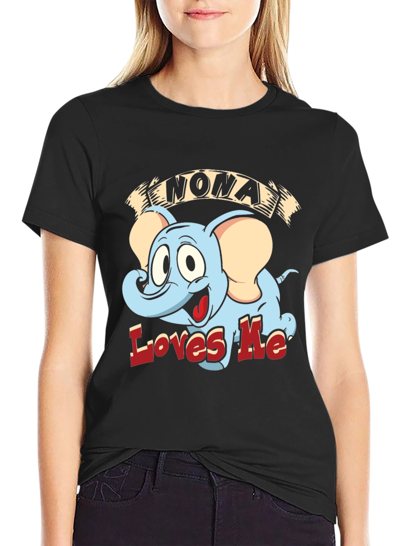 Nona Loves Me Elephant Cartoon Black T-Shirt
