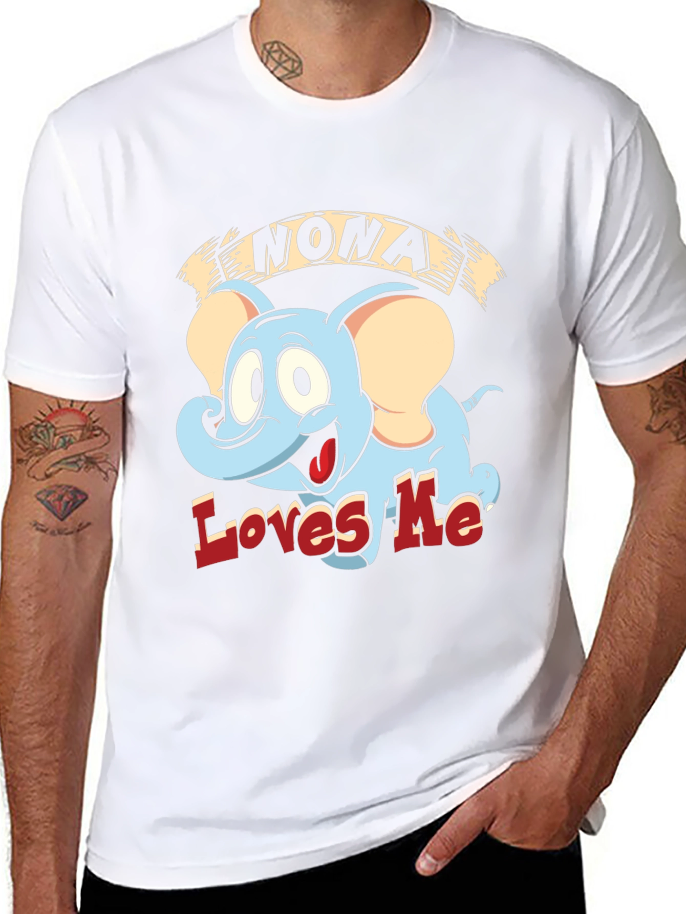 Nona Loves Me Elephant Cartoon Black T-Shirt