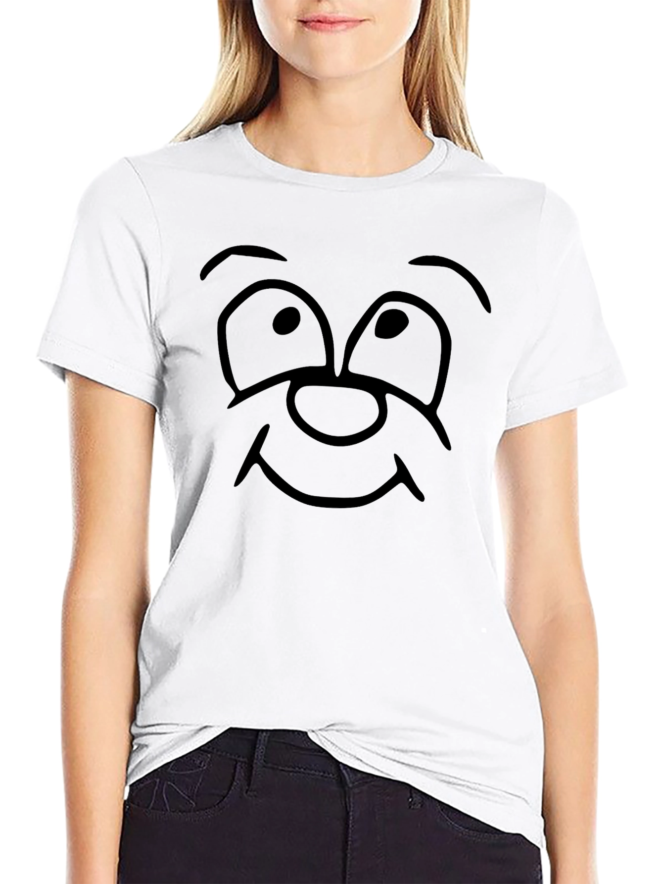 Cartoon Face Graphic Black T-Shirt