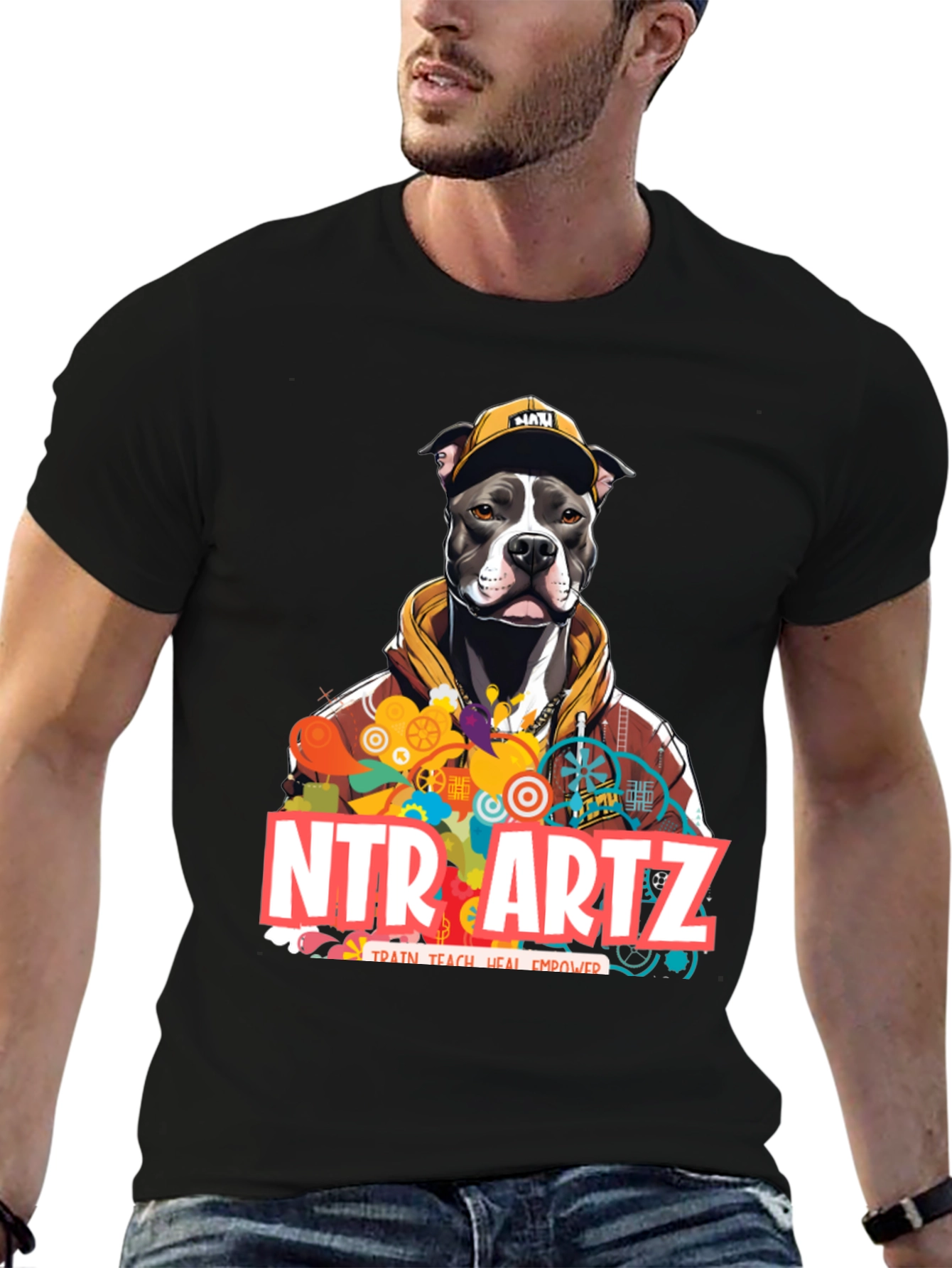 NTR Artz Dog Graphic Black T-Shirt