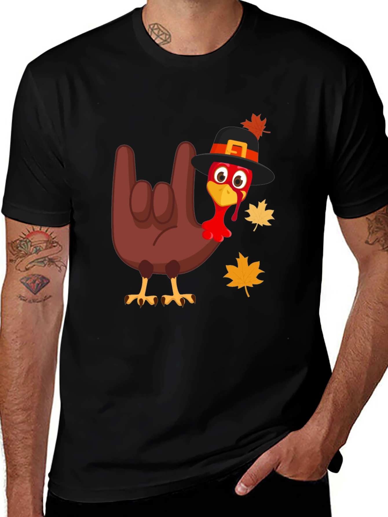 Thanksgiving Turkey Rock On Graphic Tee