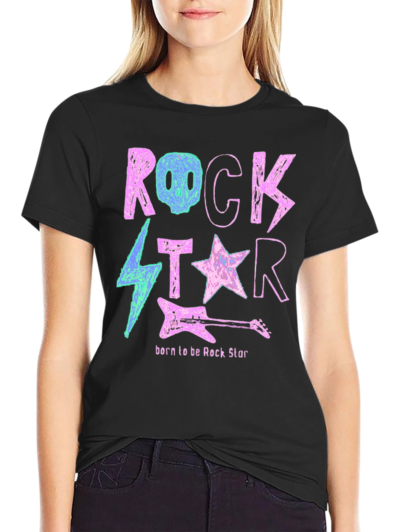 Rock Star Graphic Print Crew Neck T-Shirt