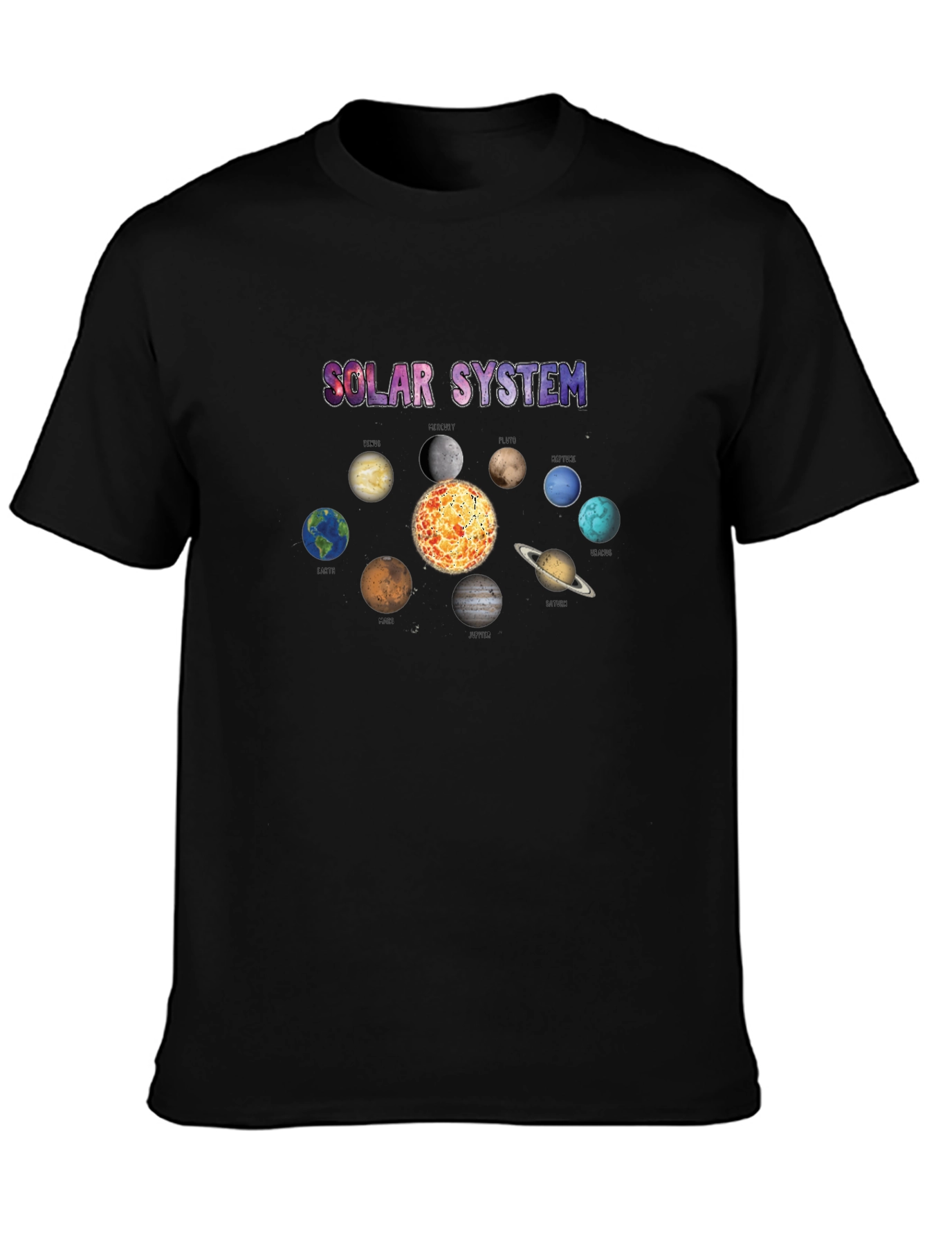 Solar System Planets Graphic Black T-Shirt