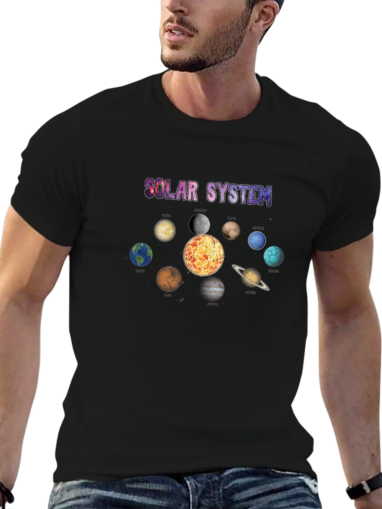 Solar System Planets Graphic Black T-Shirt