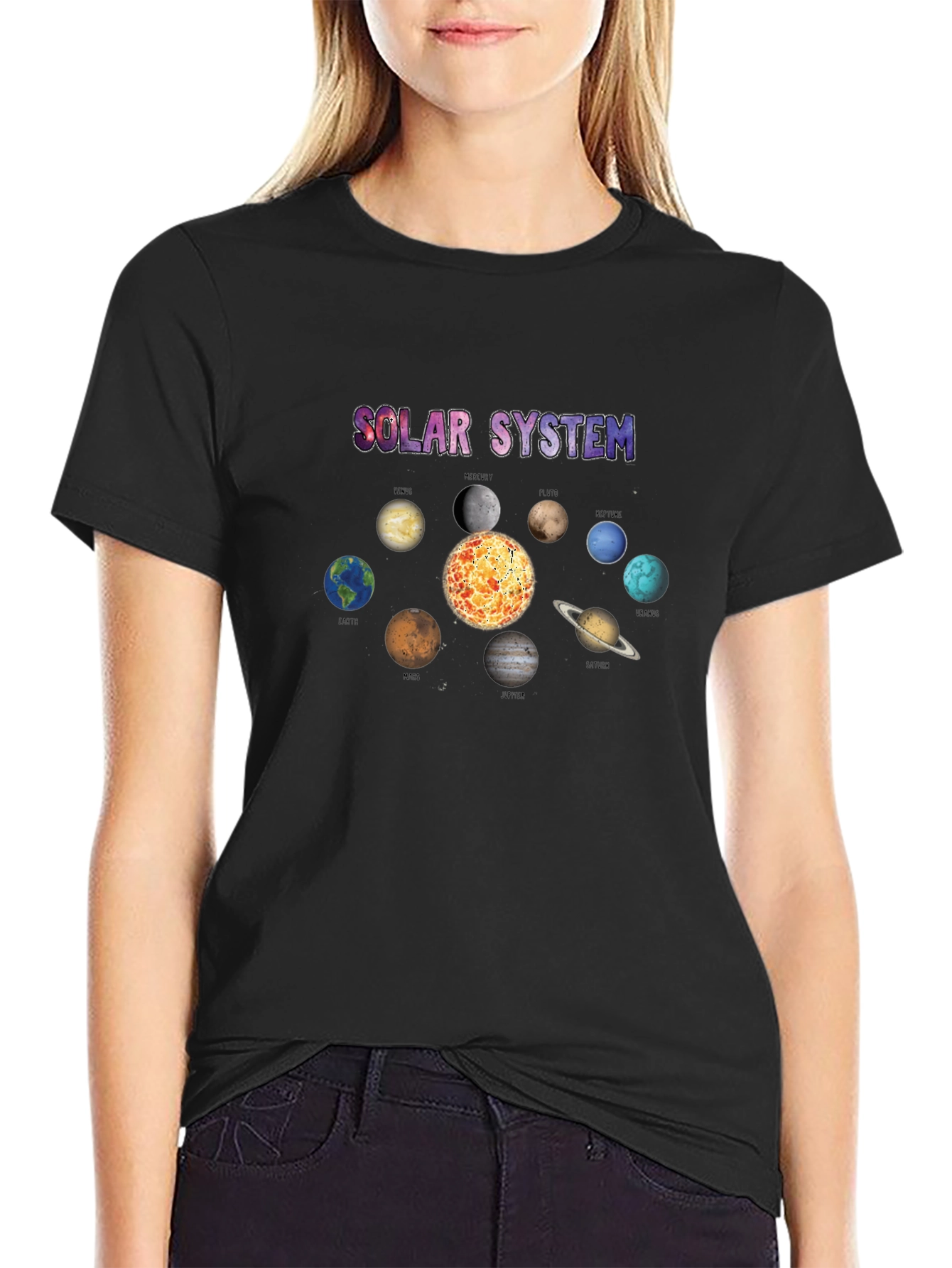 Solar System Planets Graphic Black T-Shirt