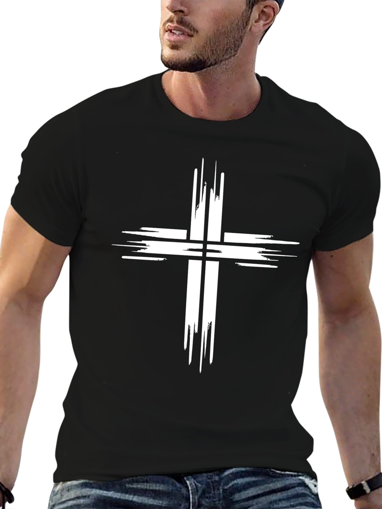 Grunge Cross Graphic Tee - Black Cotton Blend