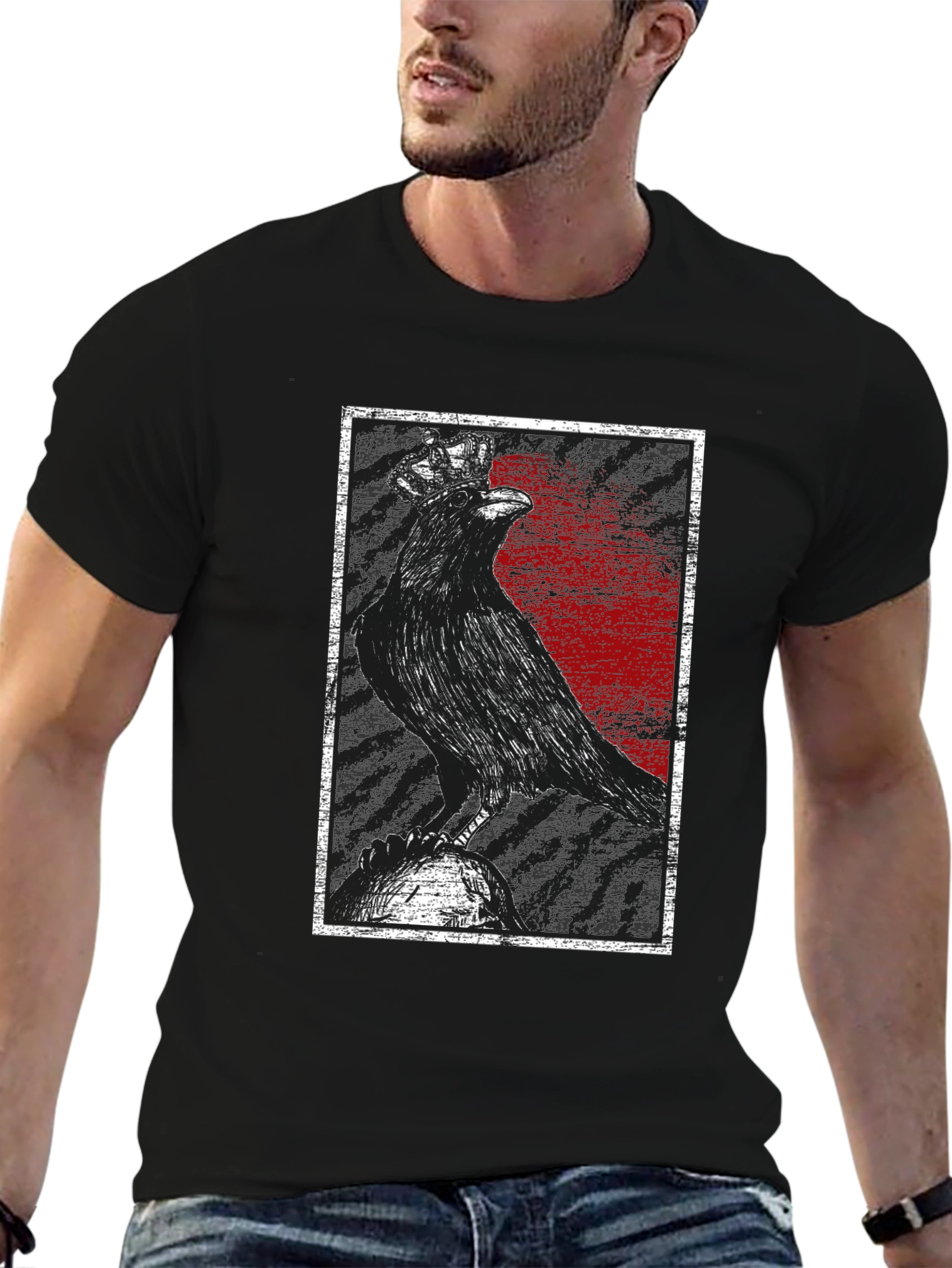Crowned Raven Graphic Tee - Dark Gothic Style