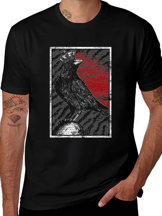 Crowned Raven Graphic Tee - Dark Gothic Style