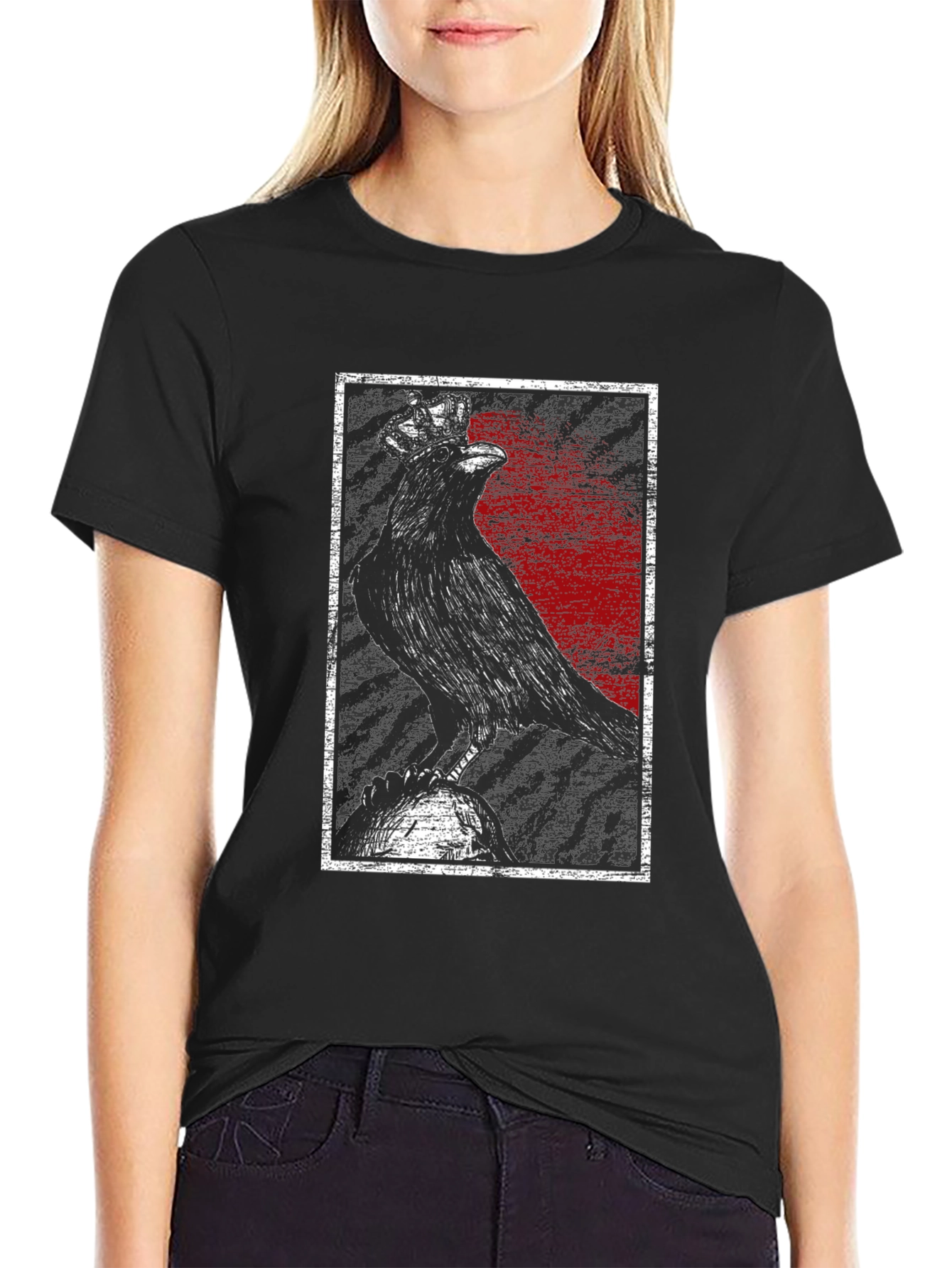 Crowned Raven Graphic Tee - Dark Gothic Style