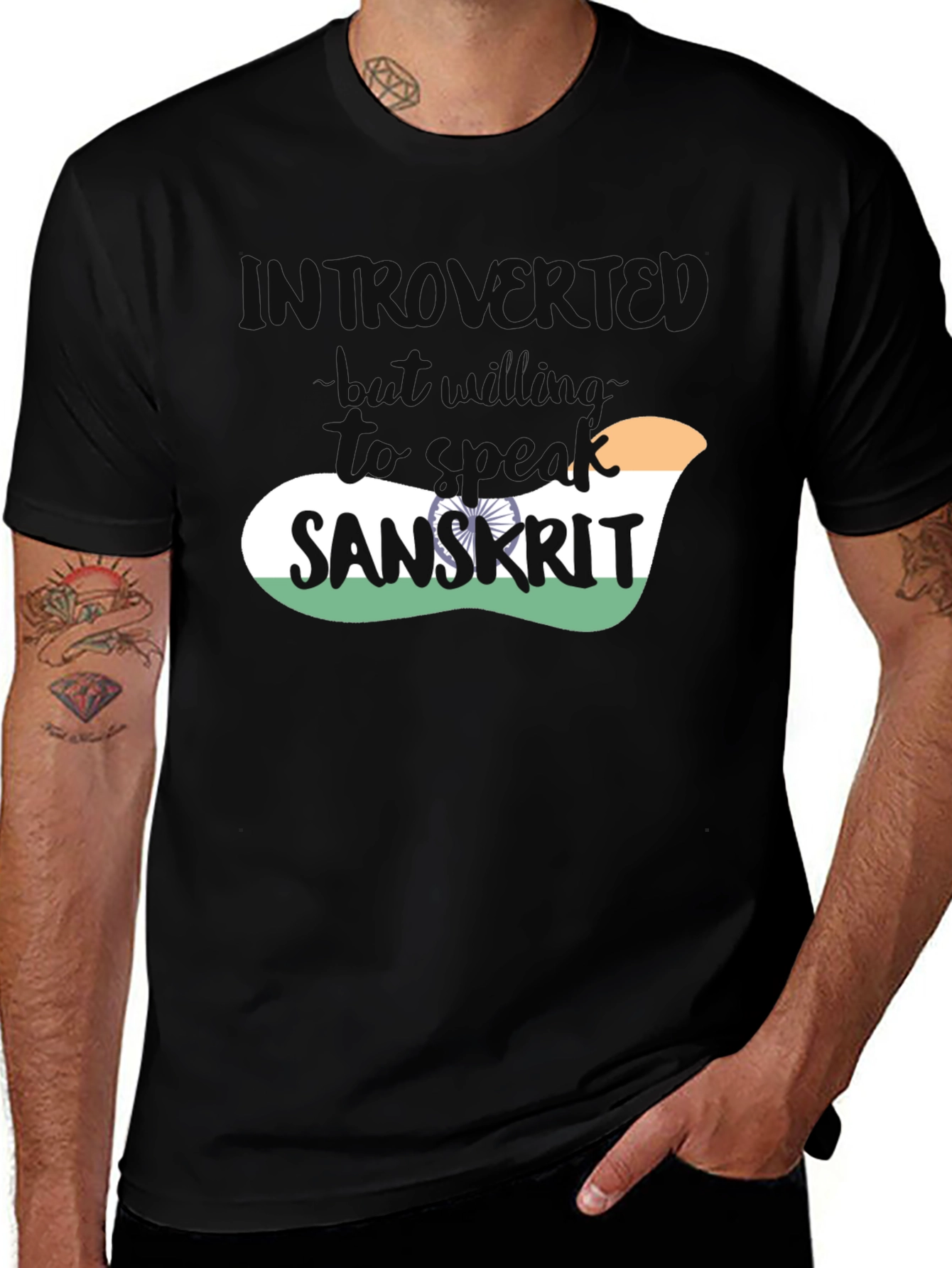 Introvert Sanskrit T-Shirt - Indian Flag Design