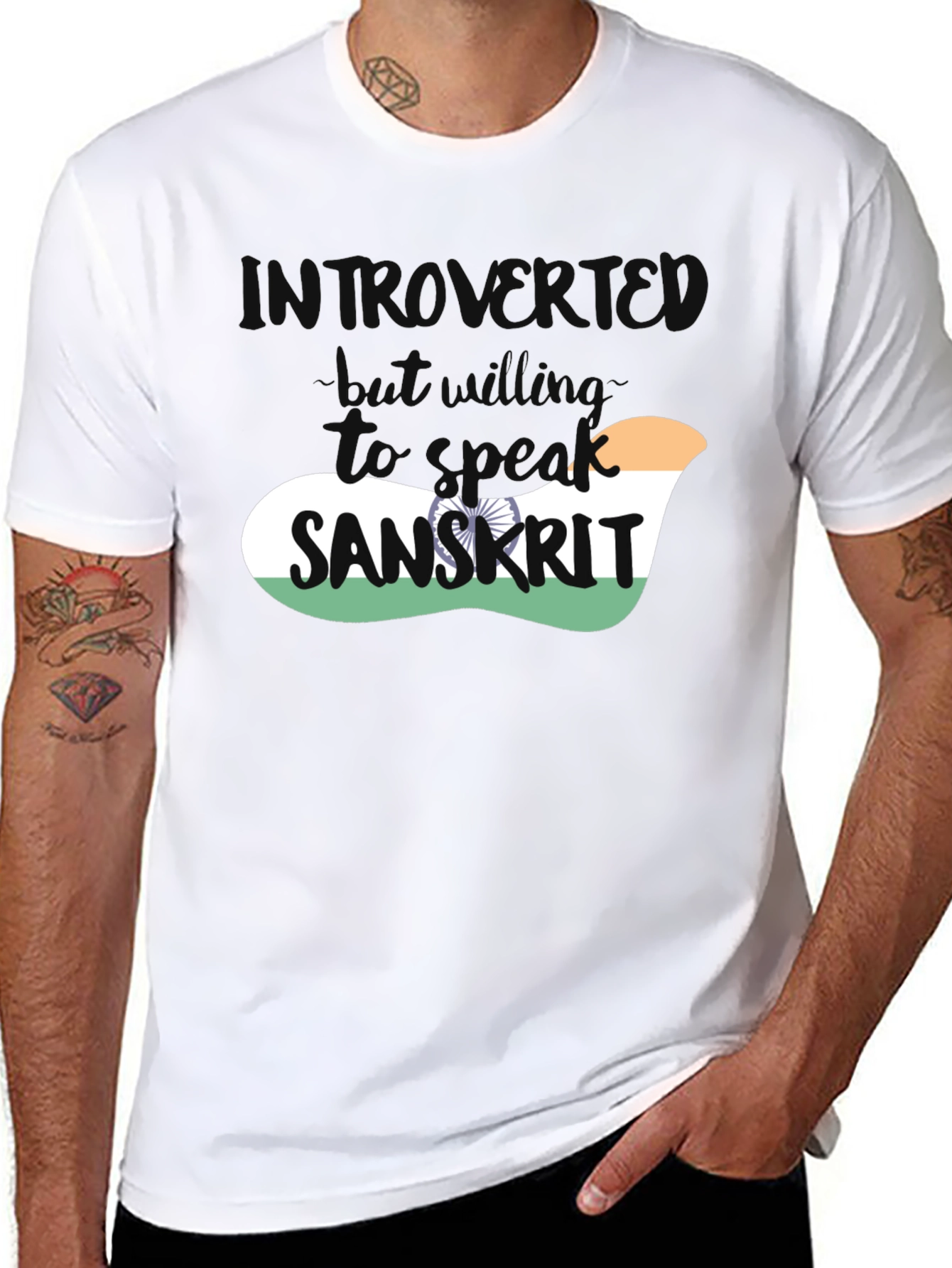 Introvert Sanskrit T-Shirt - Indian Flag Design
