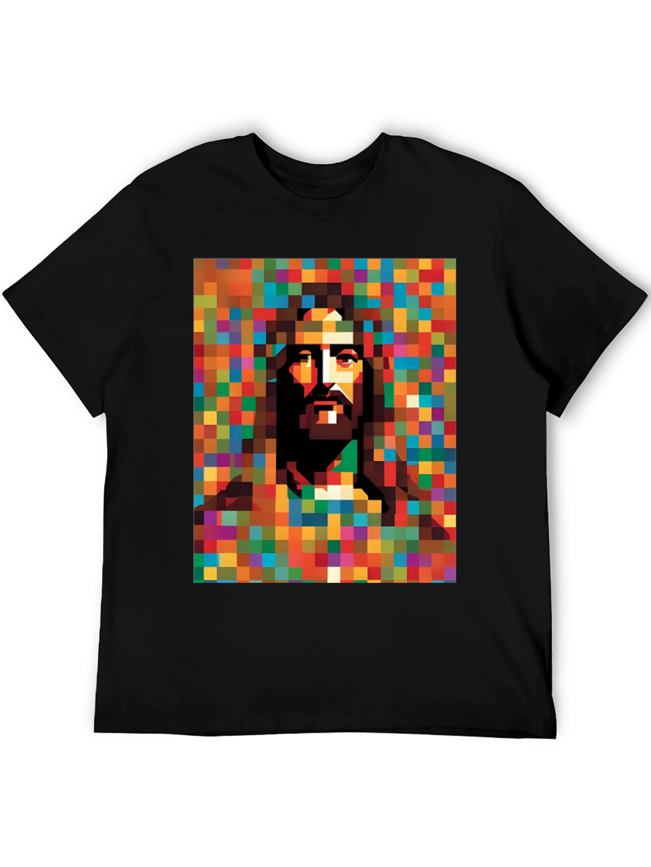 Pixelated Jesus Graphic Tee - Modern Religious Art