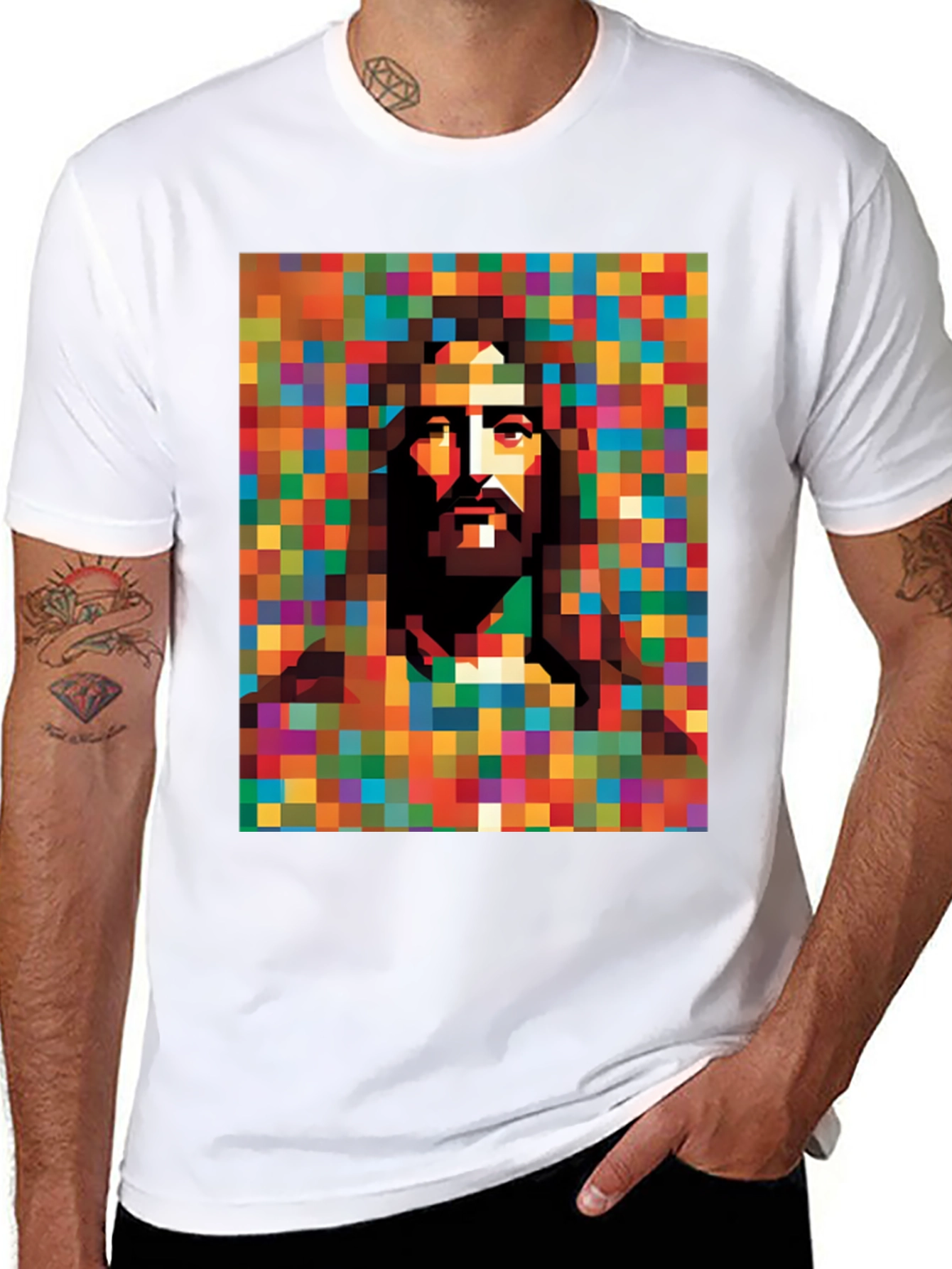 Pixelated Jesus Graphic Tee - Modern Religious Art