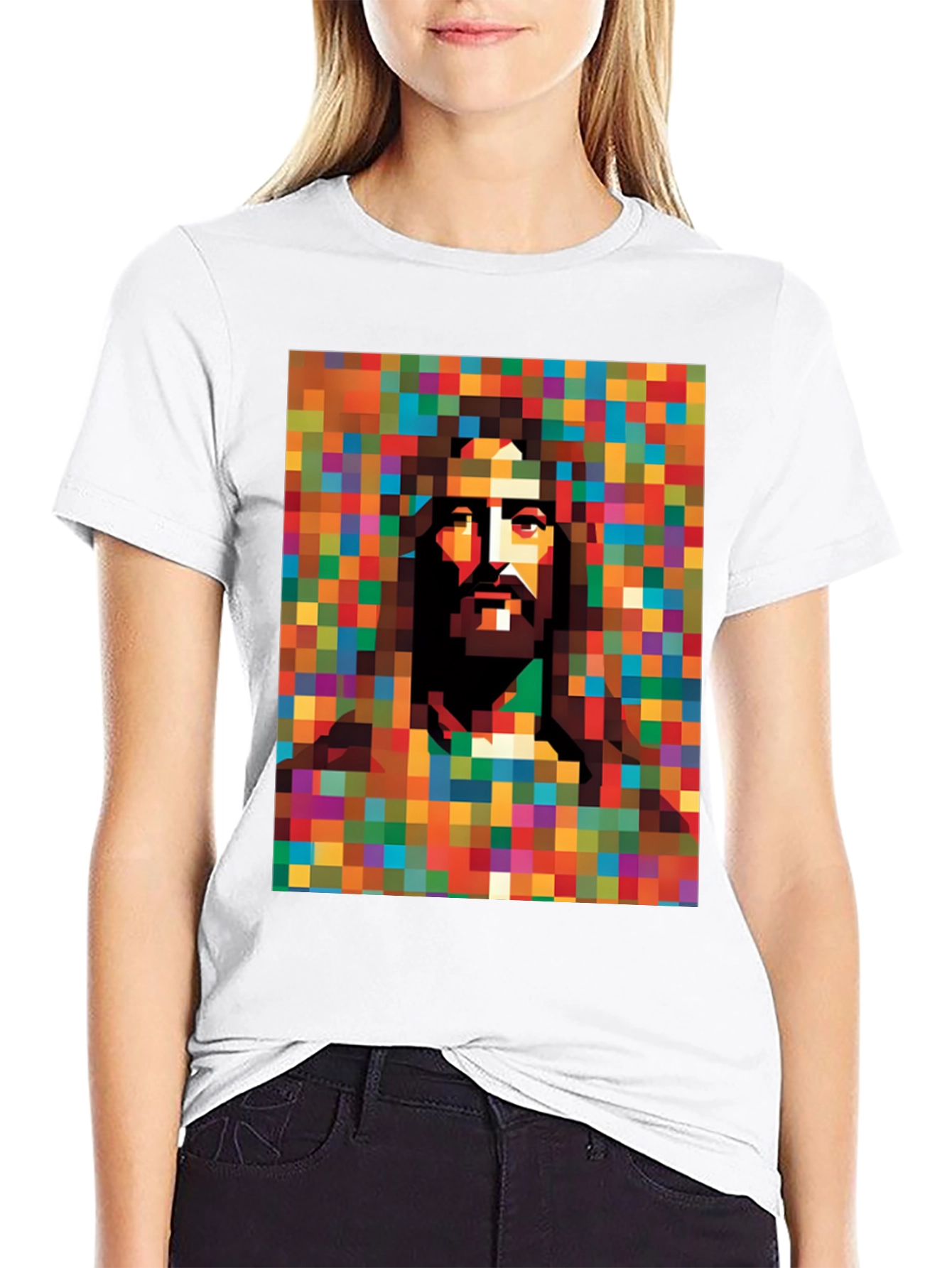 Pixelated Jesus Graphic Tee - Modern Religious Art