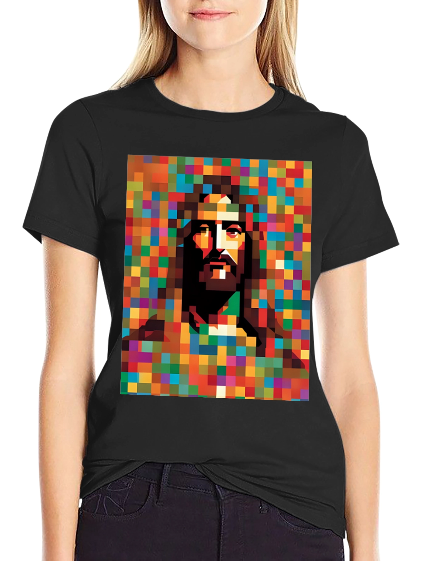 Pixelated Jesus Graphic Tee - Modern Religious Art