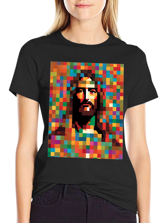 Pixelated Jesus Graphic Tee - Modern Religious Art