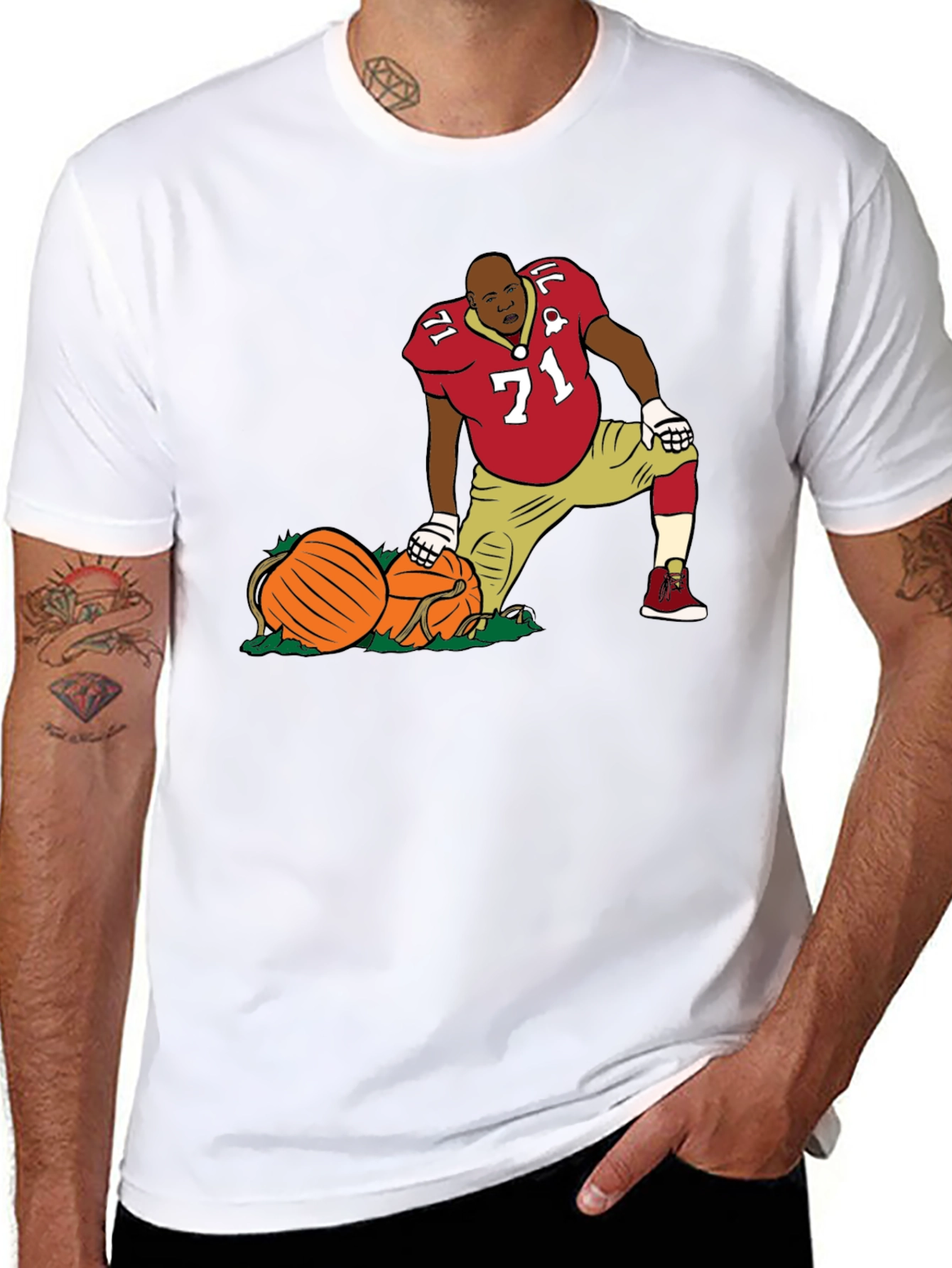Football Player with Pumpkins T-Shirt
