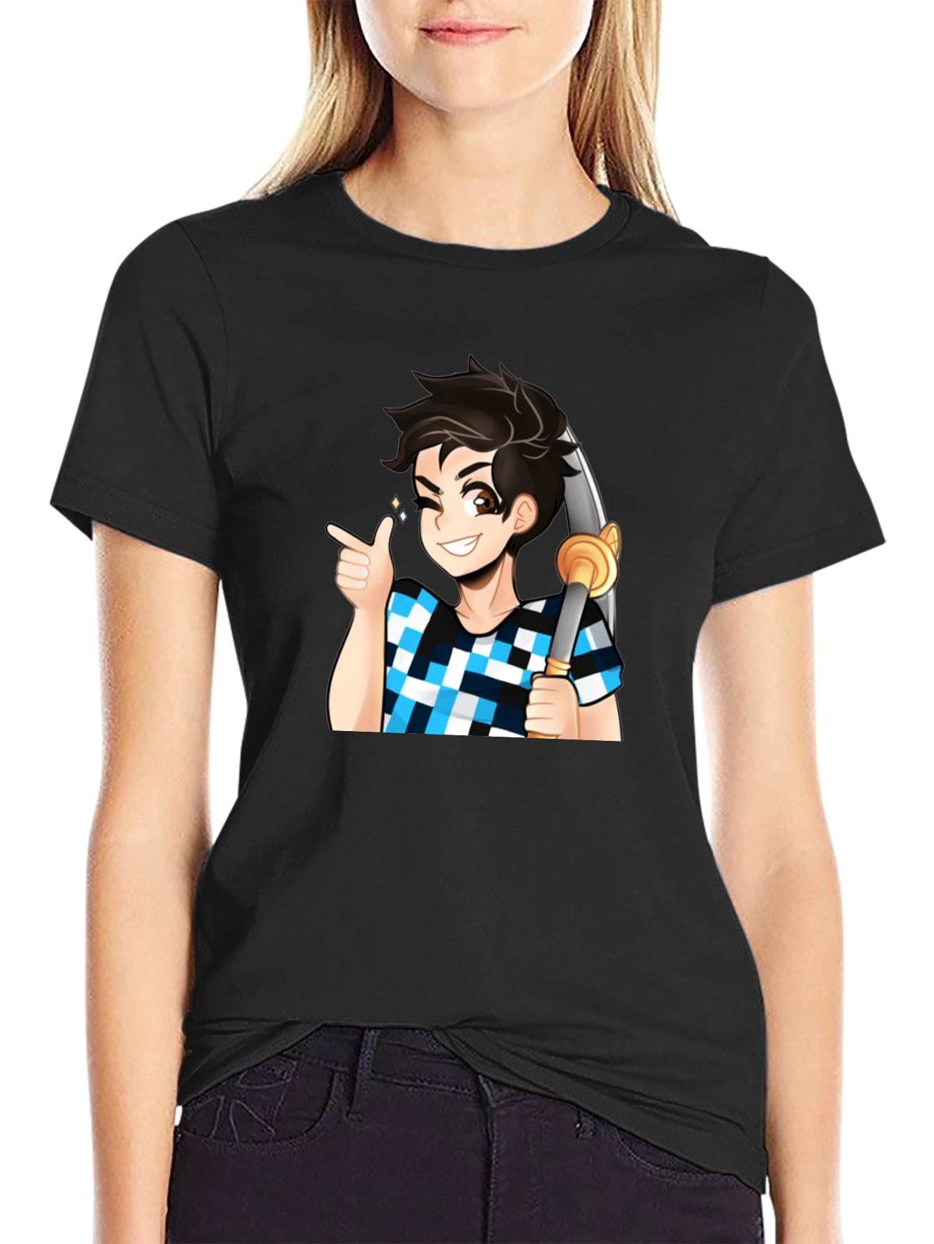 Anime Boy Sword Black Tee