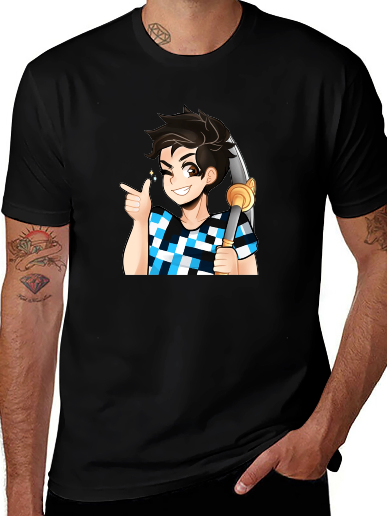 Anime Boy Sword Black Tee