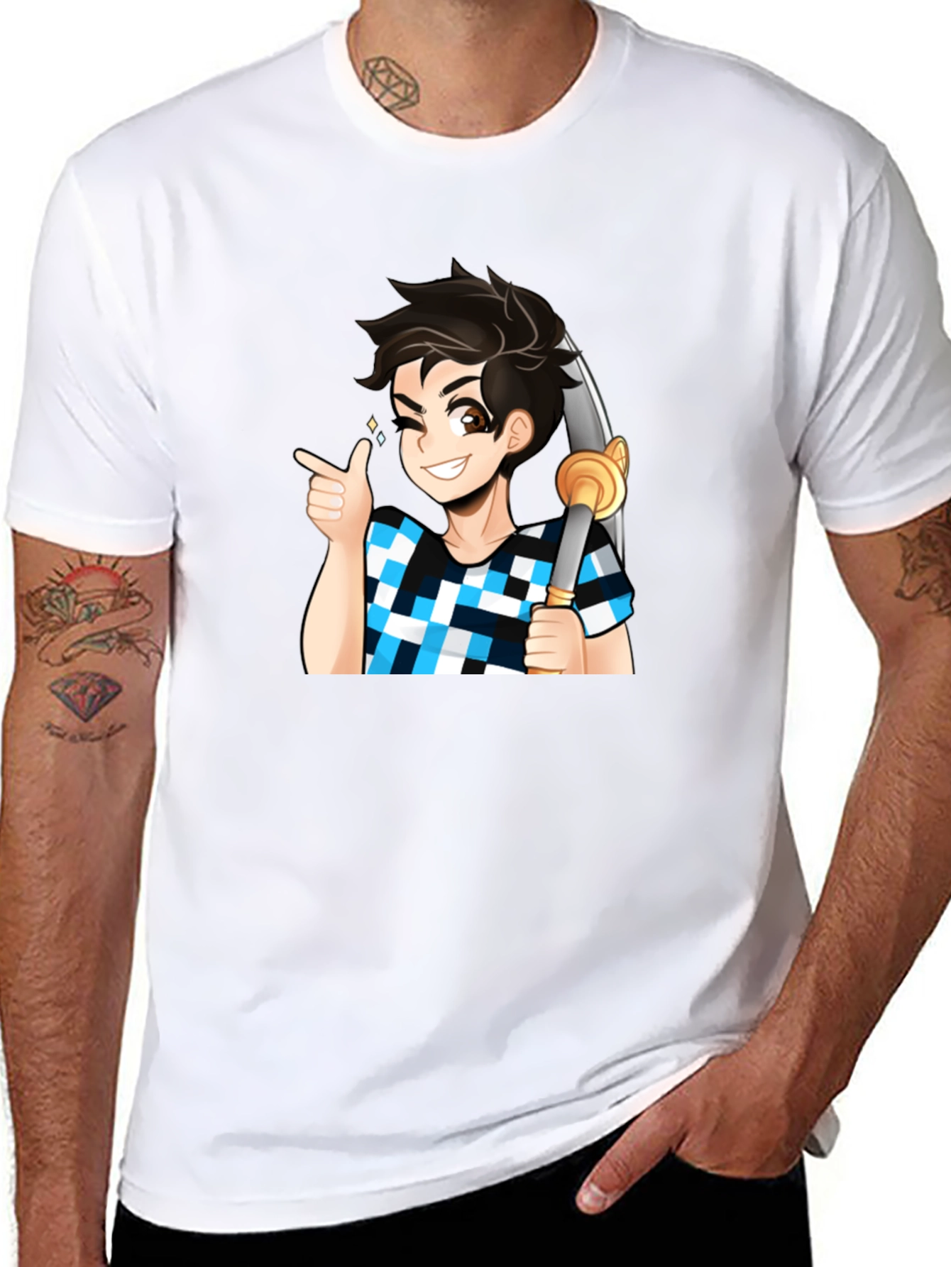 Anime Boy Sword Black Tee
