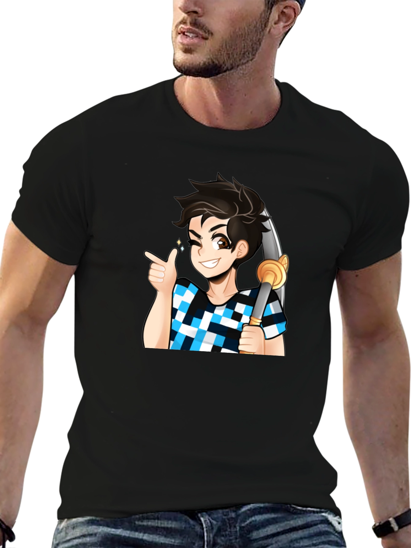 Anime Boy Sword Black Tee