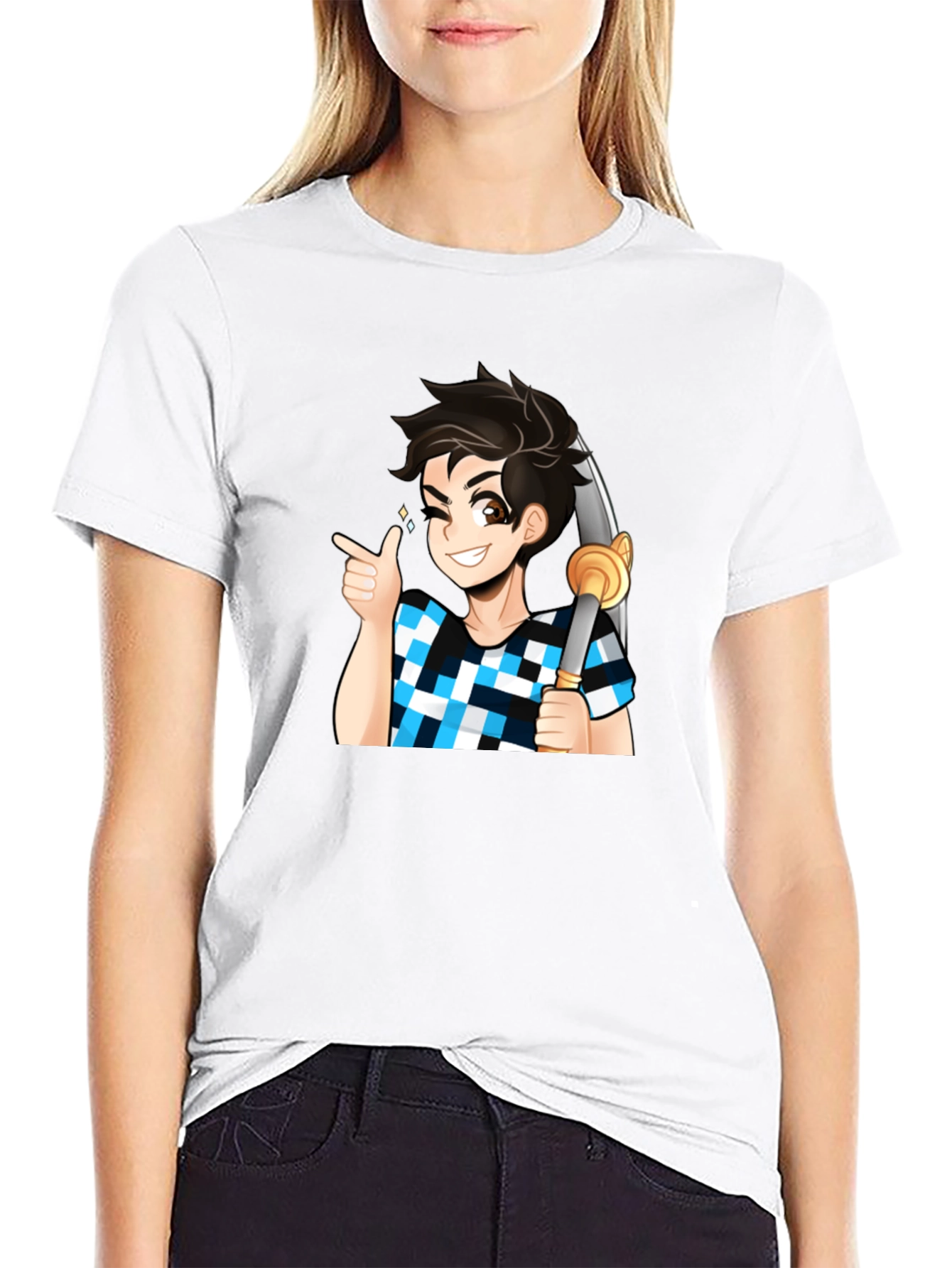 Anime Boy Sword Black Tee