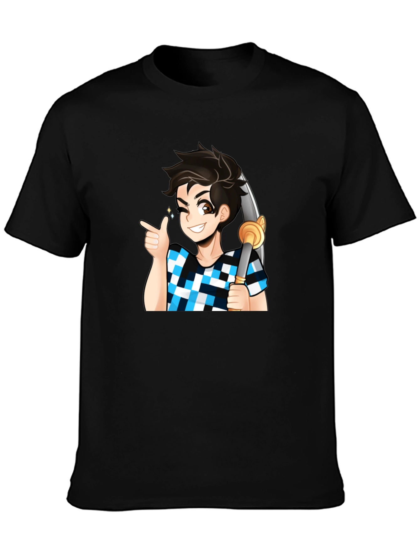 Anime Boy Sword Black Tee
