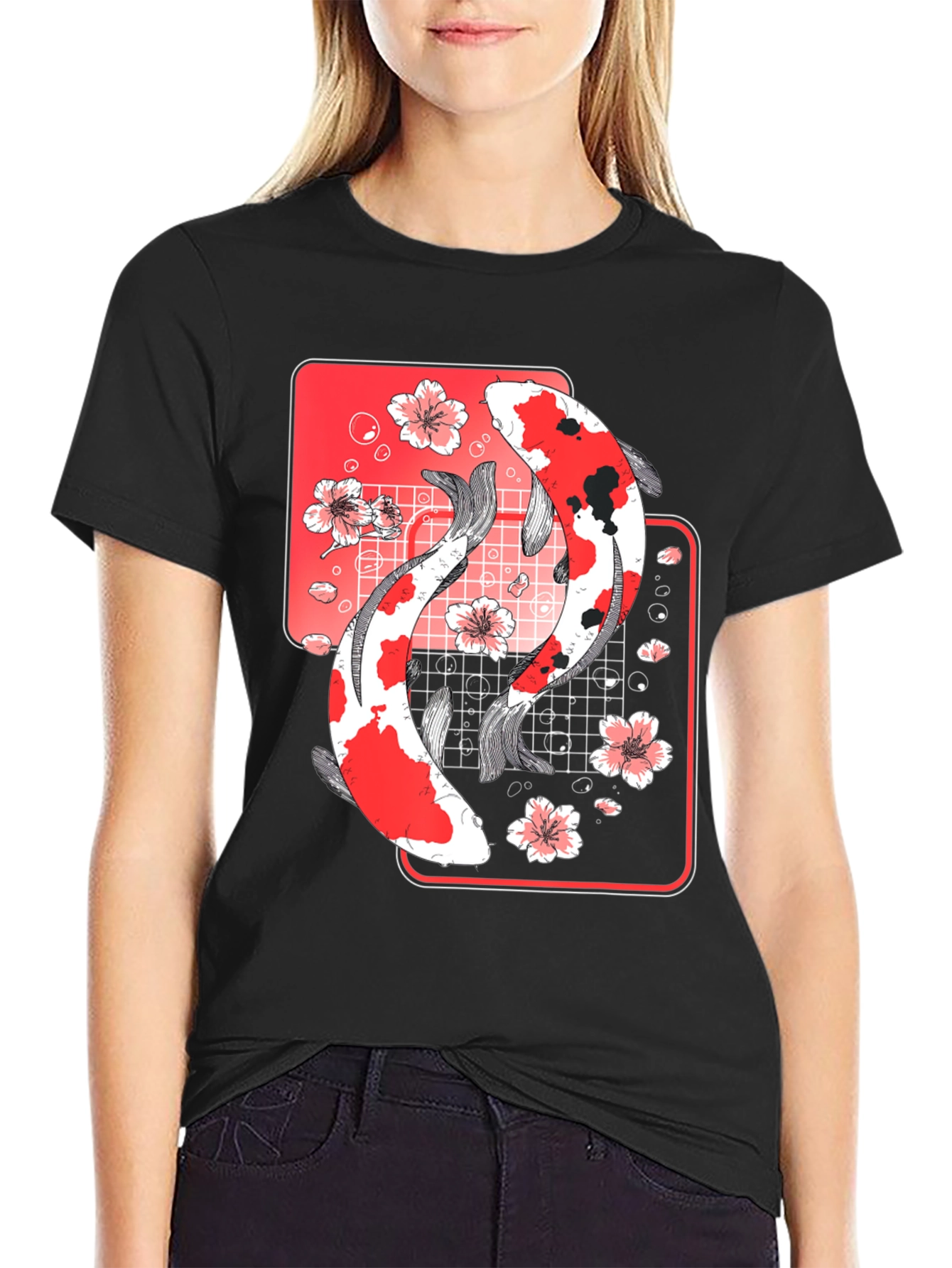 Koi Fish Graphic Tee - Japanese Style Black T-Shirt