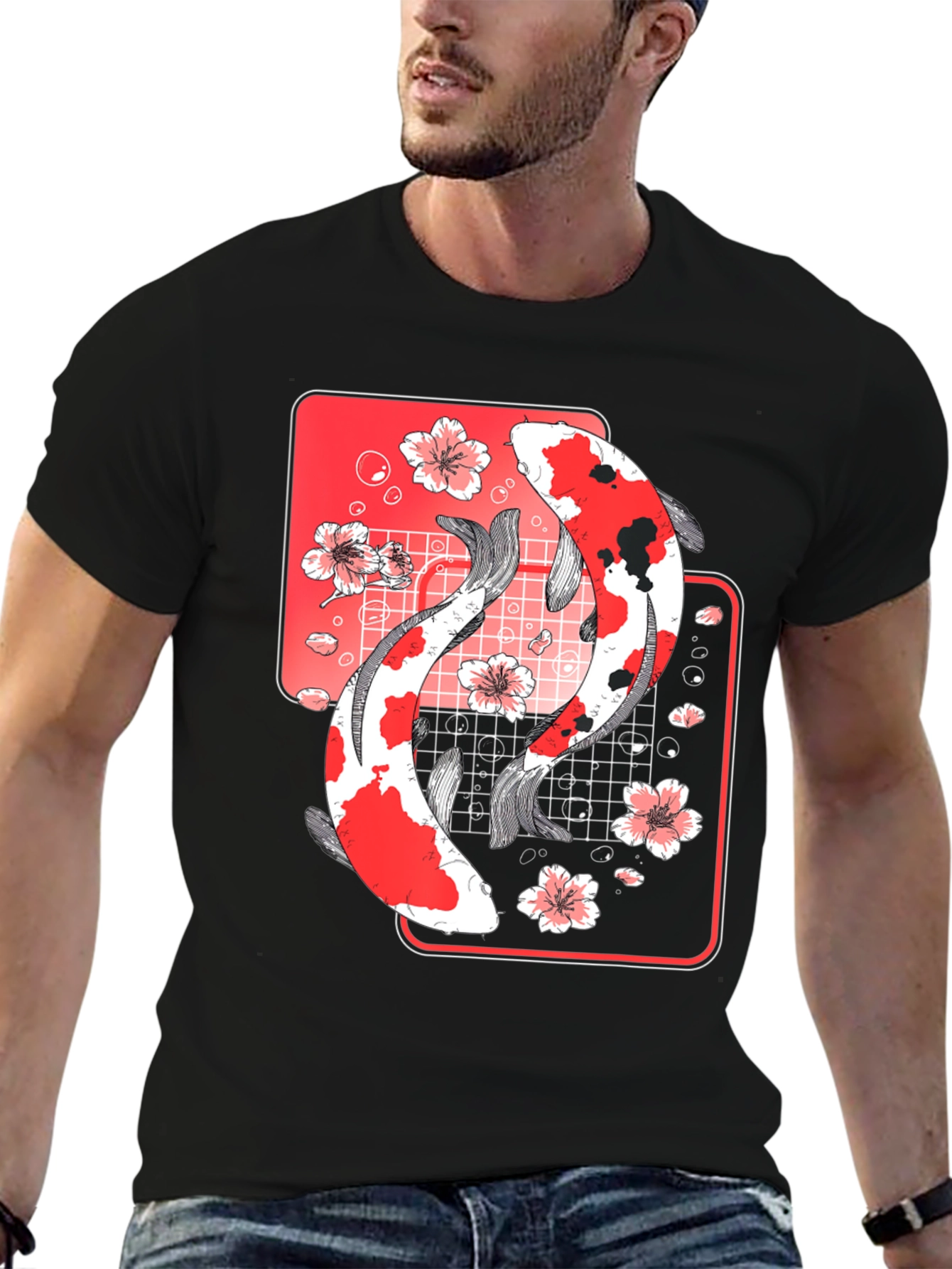 Koi Fish Graphic Tee - Japanese Style Black T-Shirt
