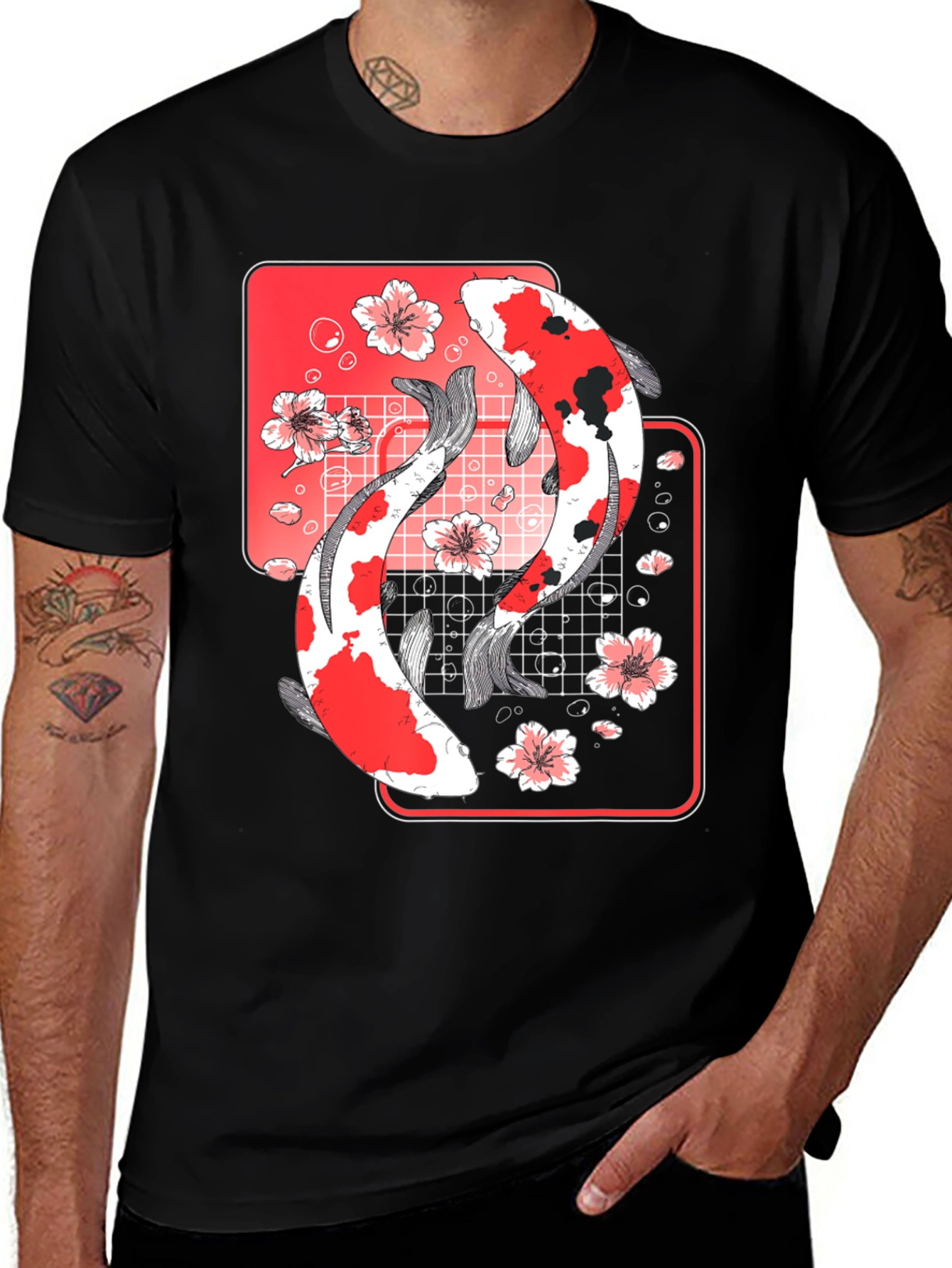 Koi Fish Graphic Tee - Japanese Style Black T-Shirt
