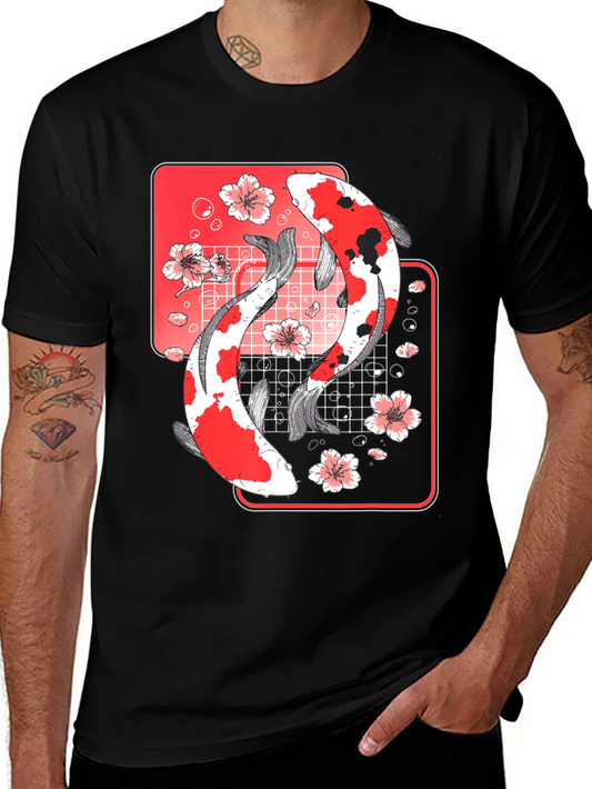 Koi Fish Graphic Tee - Japanese Style Black T-Shirt
