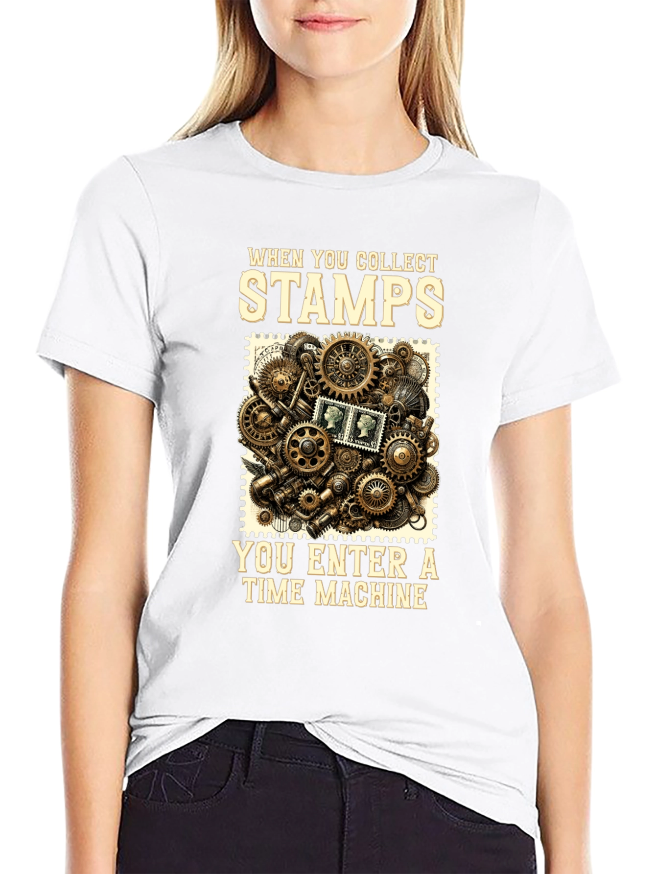 Time Machine Stamp Collector Graphic T-Shirt