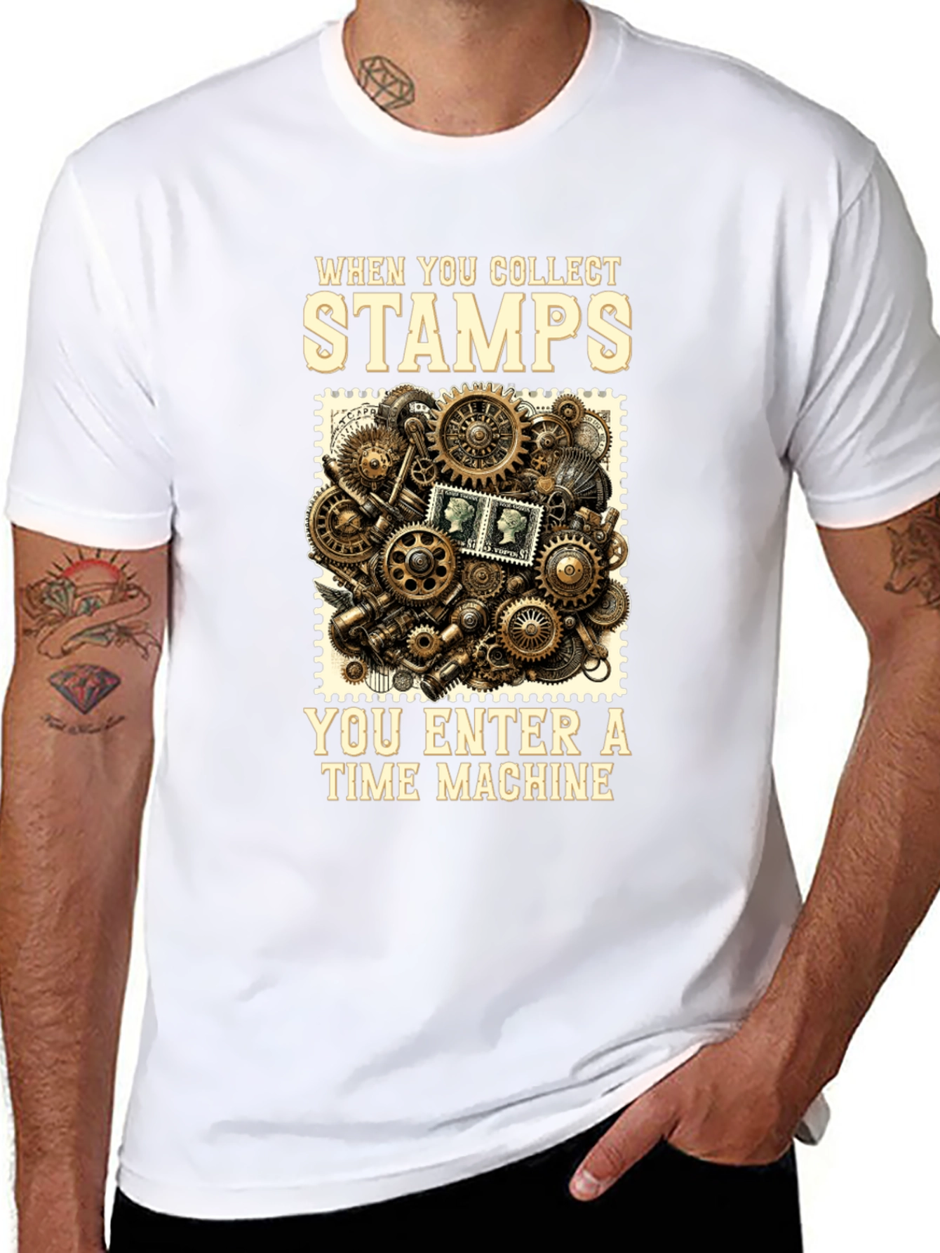 Time Machine Stamp Collector Graphic T-Shirt