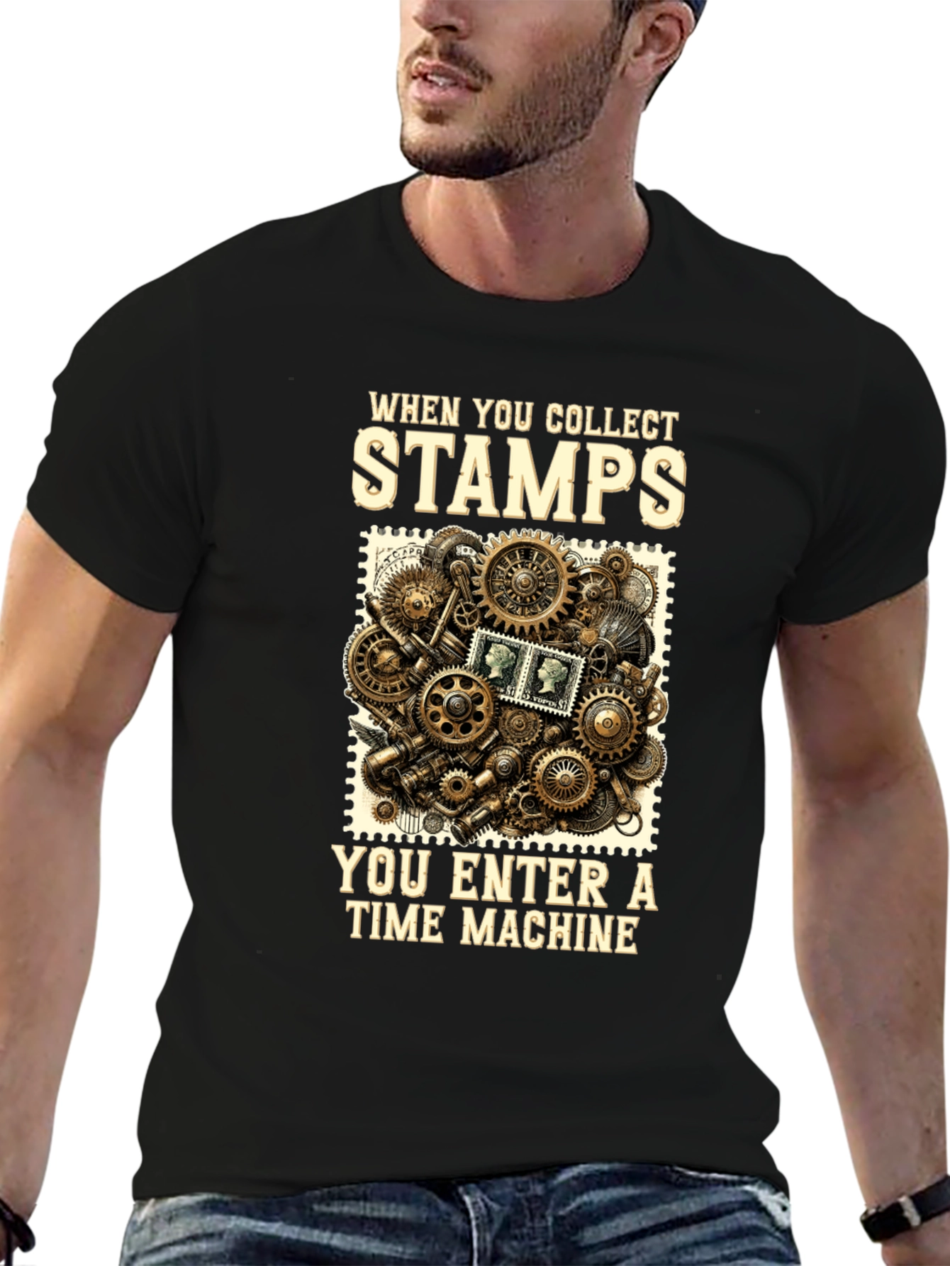 Time Machine Stamp Collector Graphic T-Shirt
