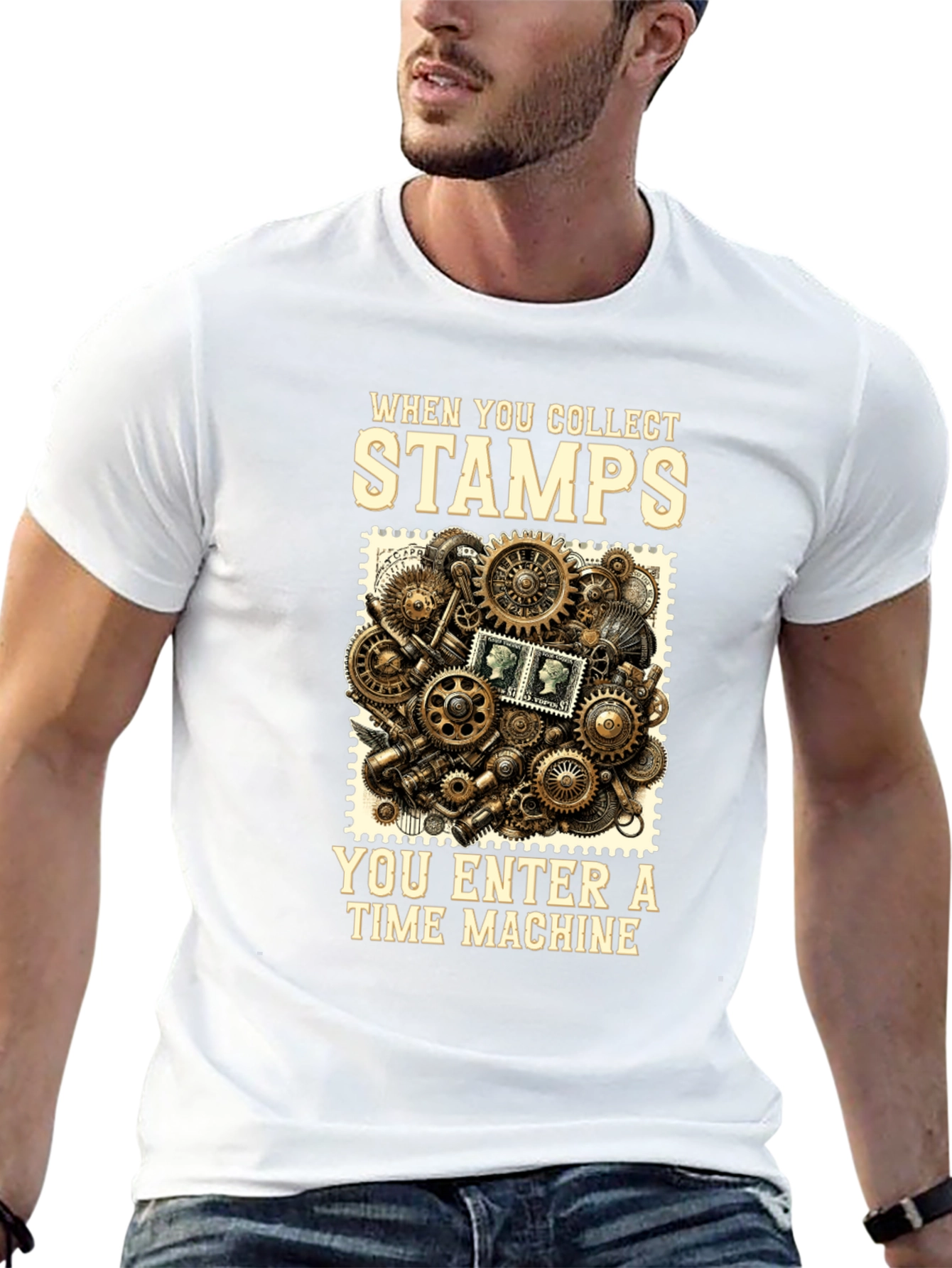 Time Machine Stamp Collector Graphic T-Shirt