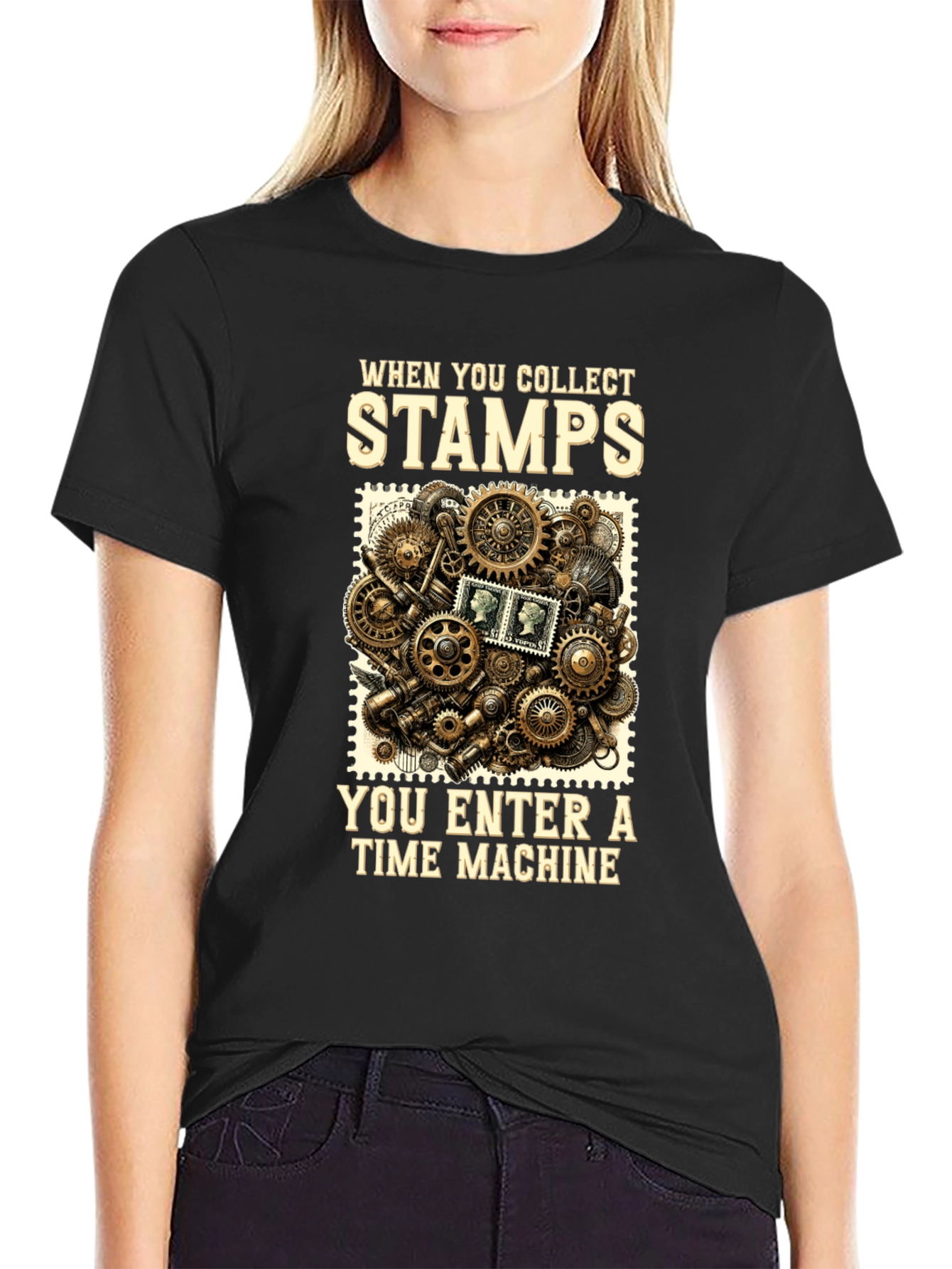 Time Machine Stamp Collector Graphic T-Shirt