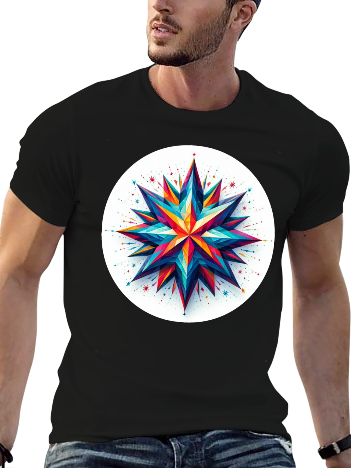 Geometric Star Graphic Tee - Modern Art Shirt